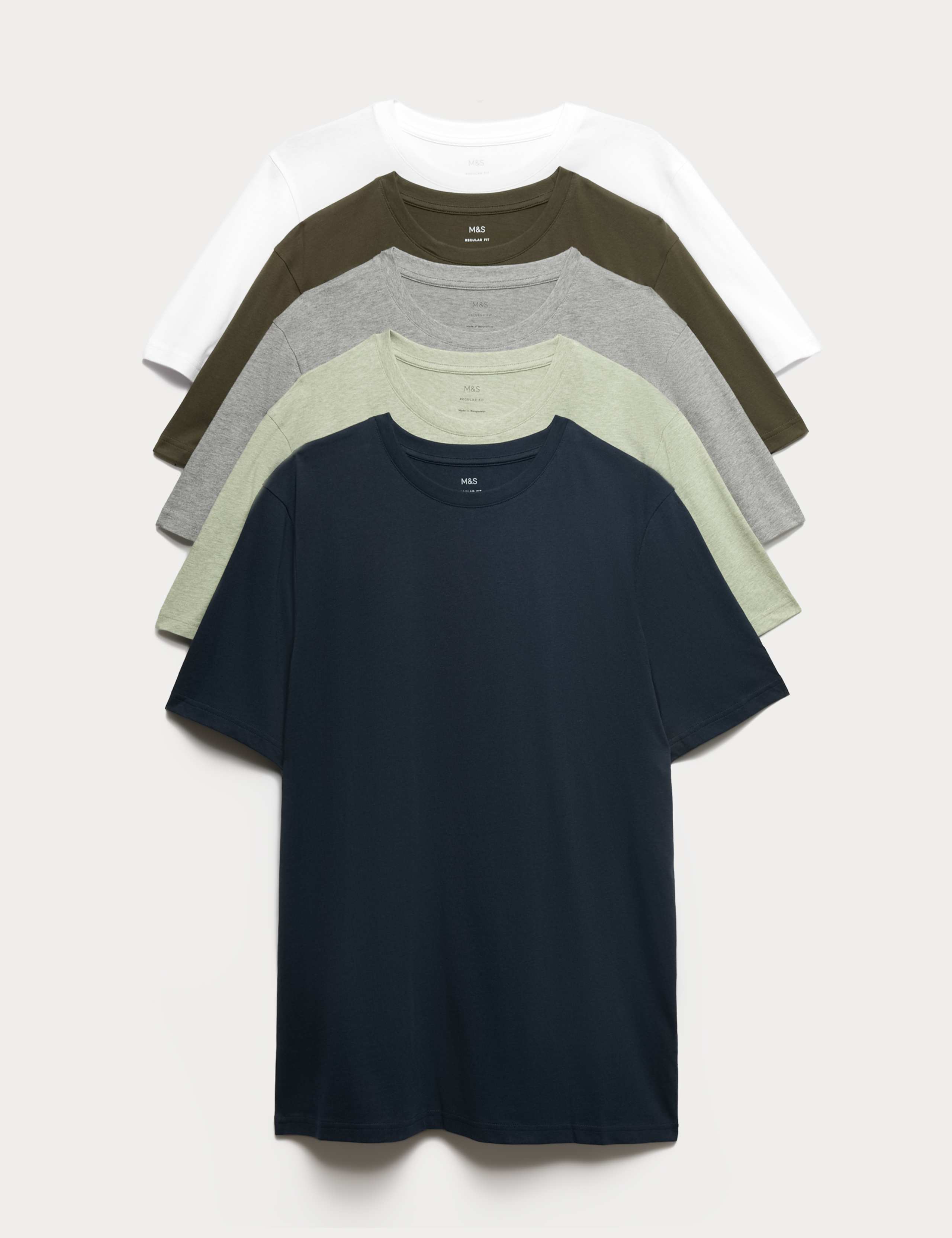 5 Pack Pure Cotton Crew Neck T-Shirts