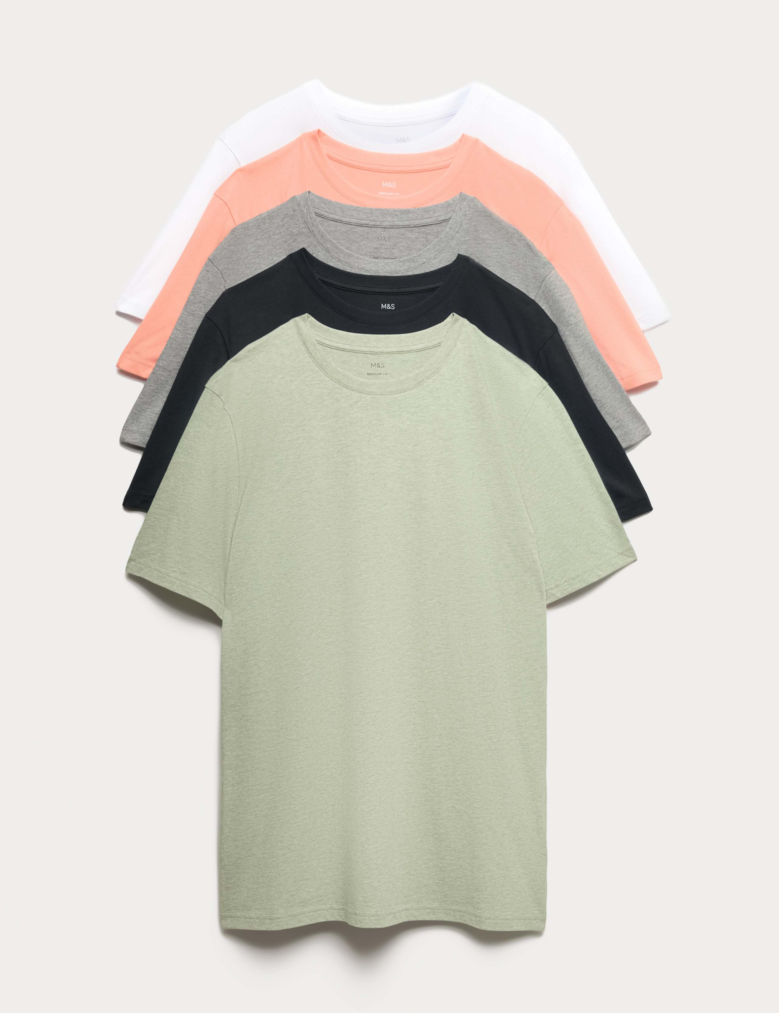 5 Pack Pure Cotton Crew Neck T-Shirts