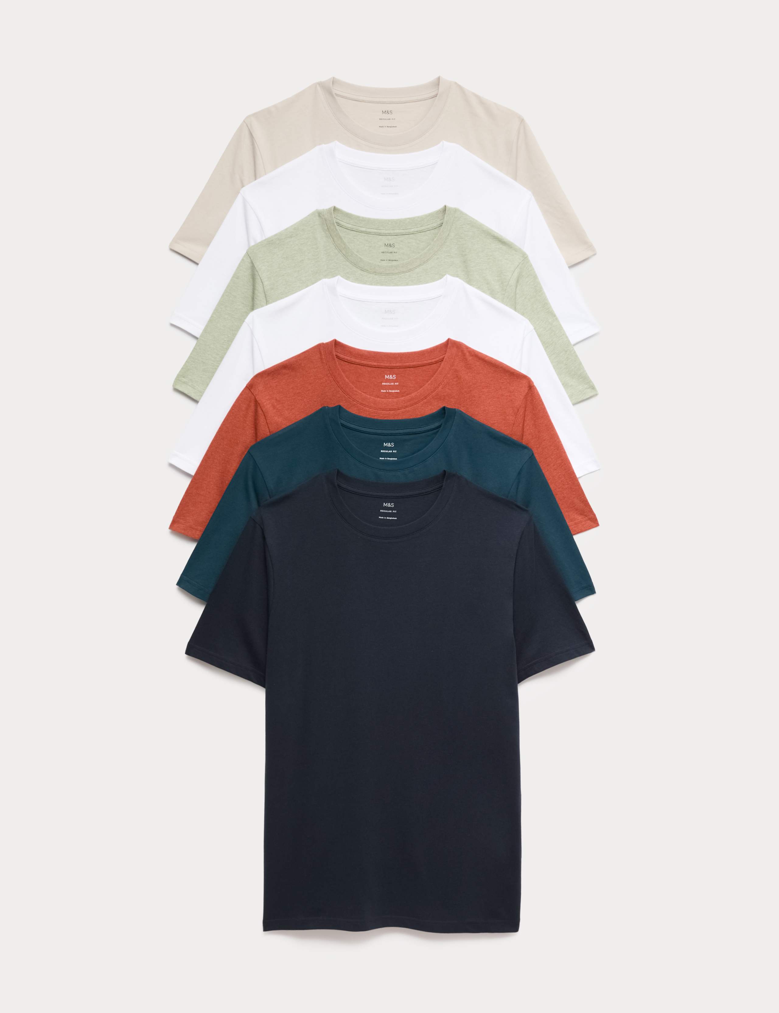 7 Pack Pure Cotton Crew Neck T-Shirts