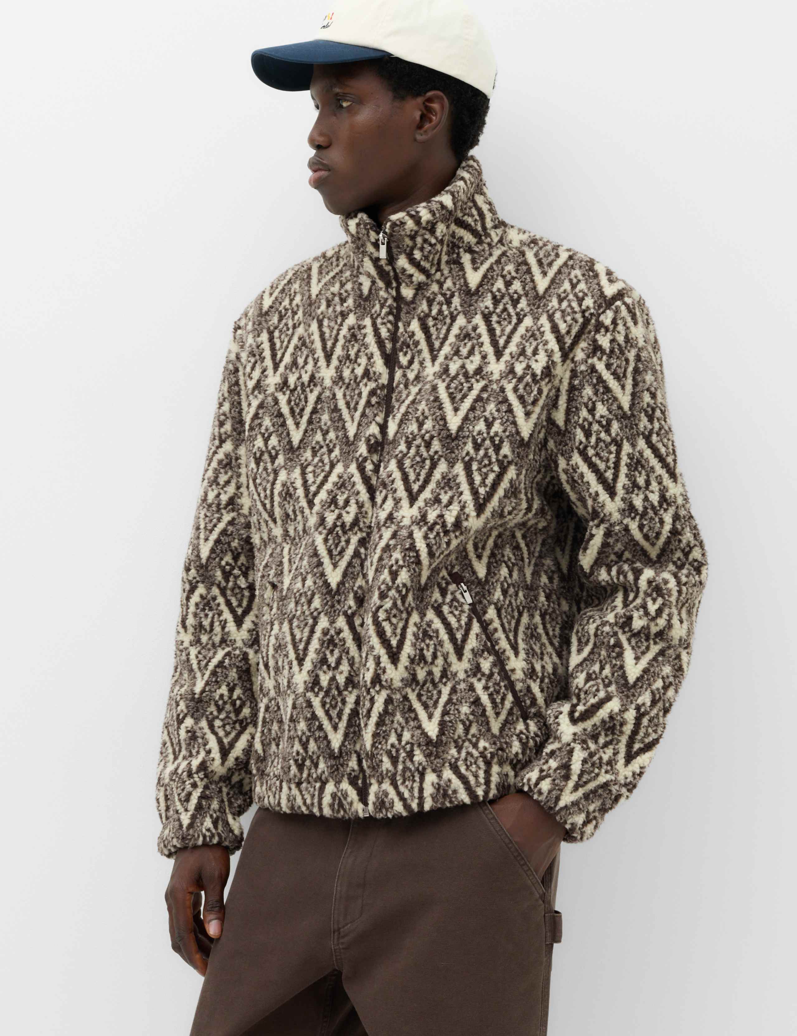Fair Isle Funnel Neck Fleece Jacket