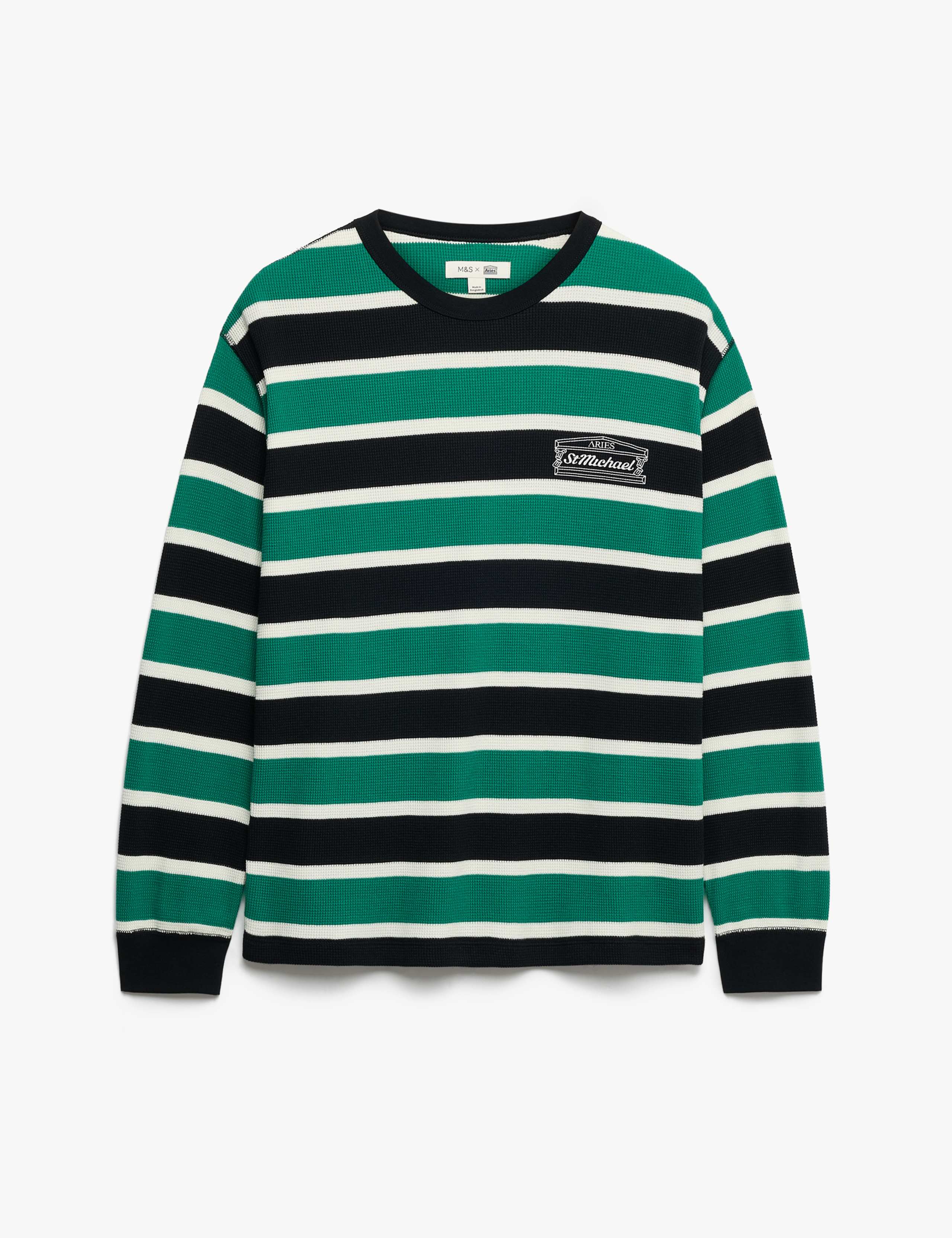 Pure Cotton Waffle Stripe Long Sleeve T-Shirt