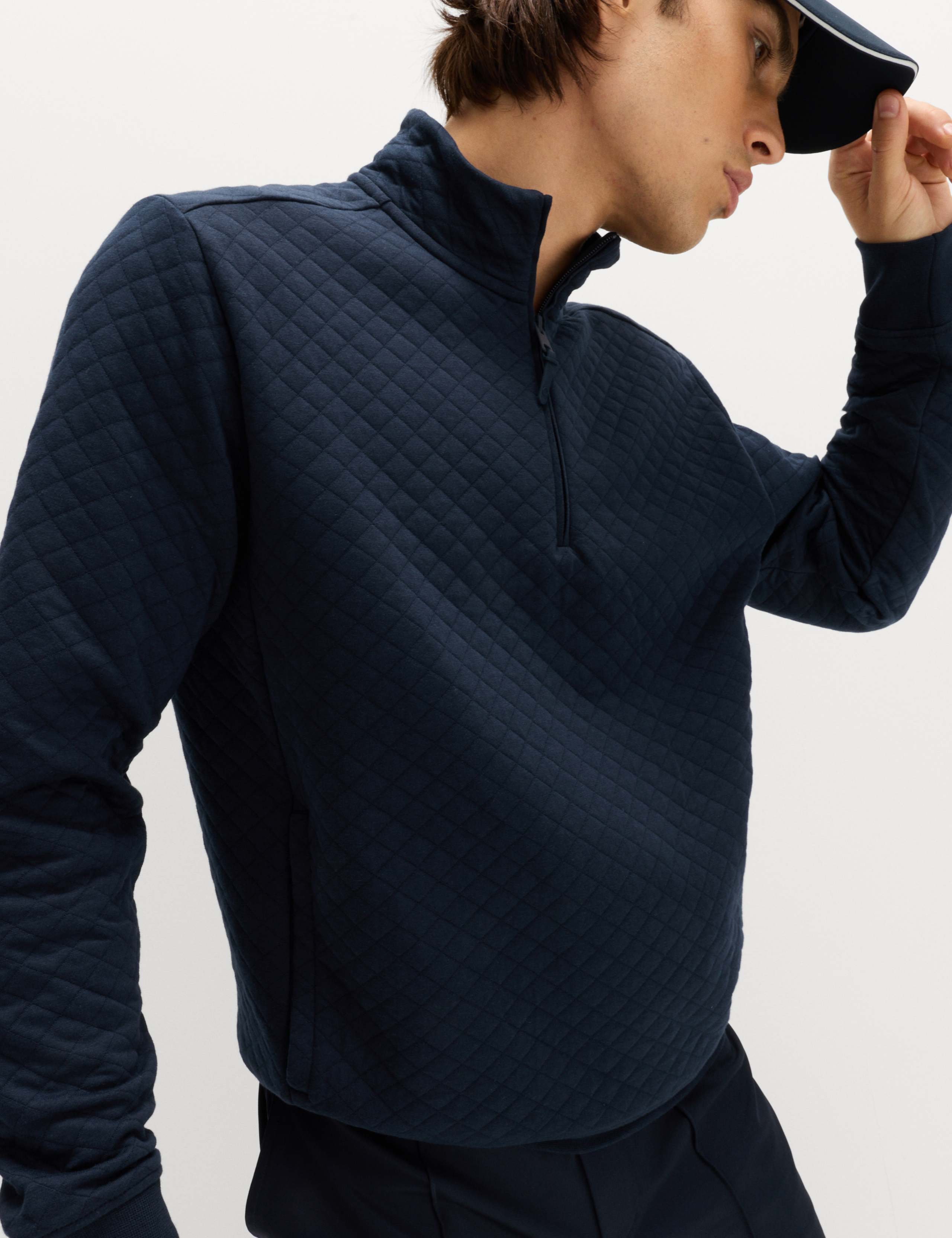 Cotton Blend Quilted Funnel Neck Sweatshirt