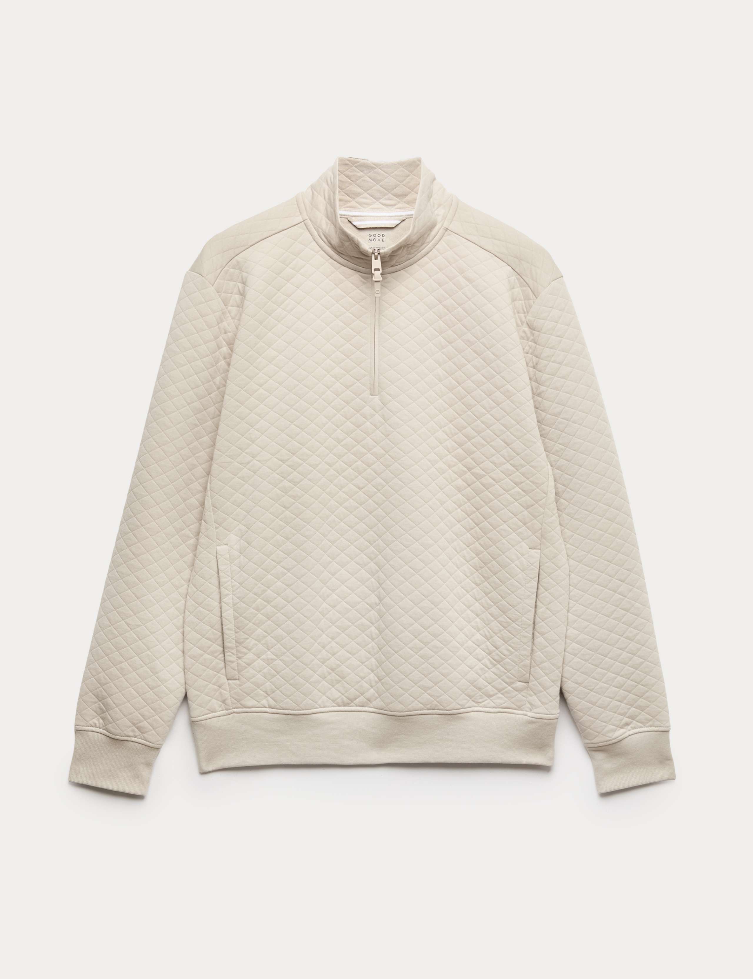 Cotton Blend Quilted Funnel Neck Sweatshirt