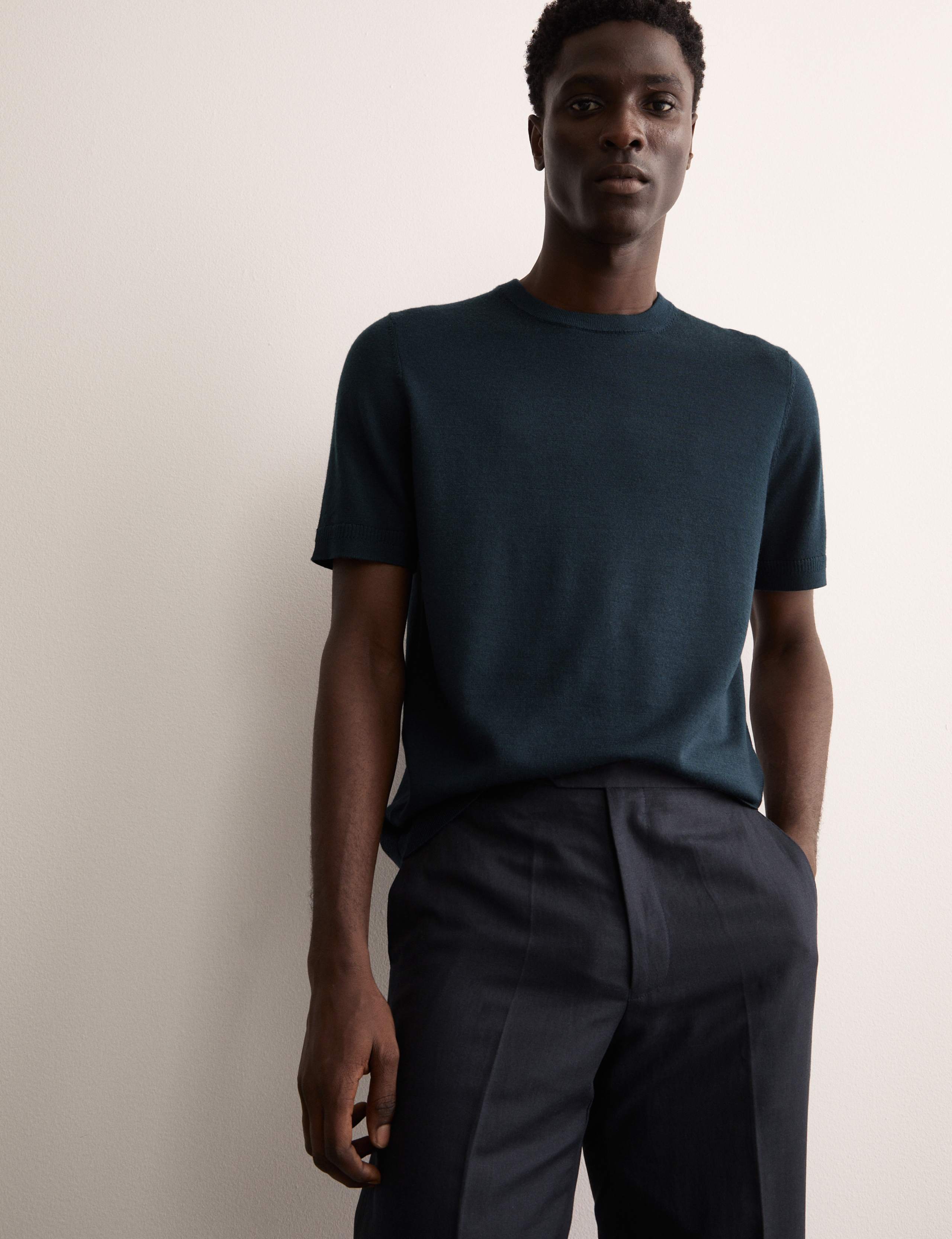 Merino Wool Rich Knitted T-Shirt with Silk