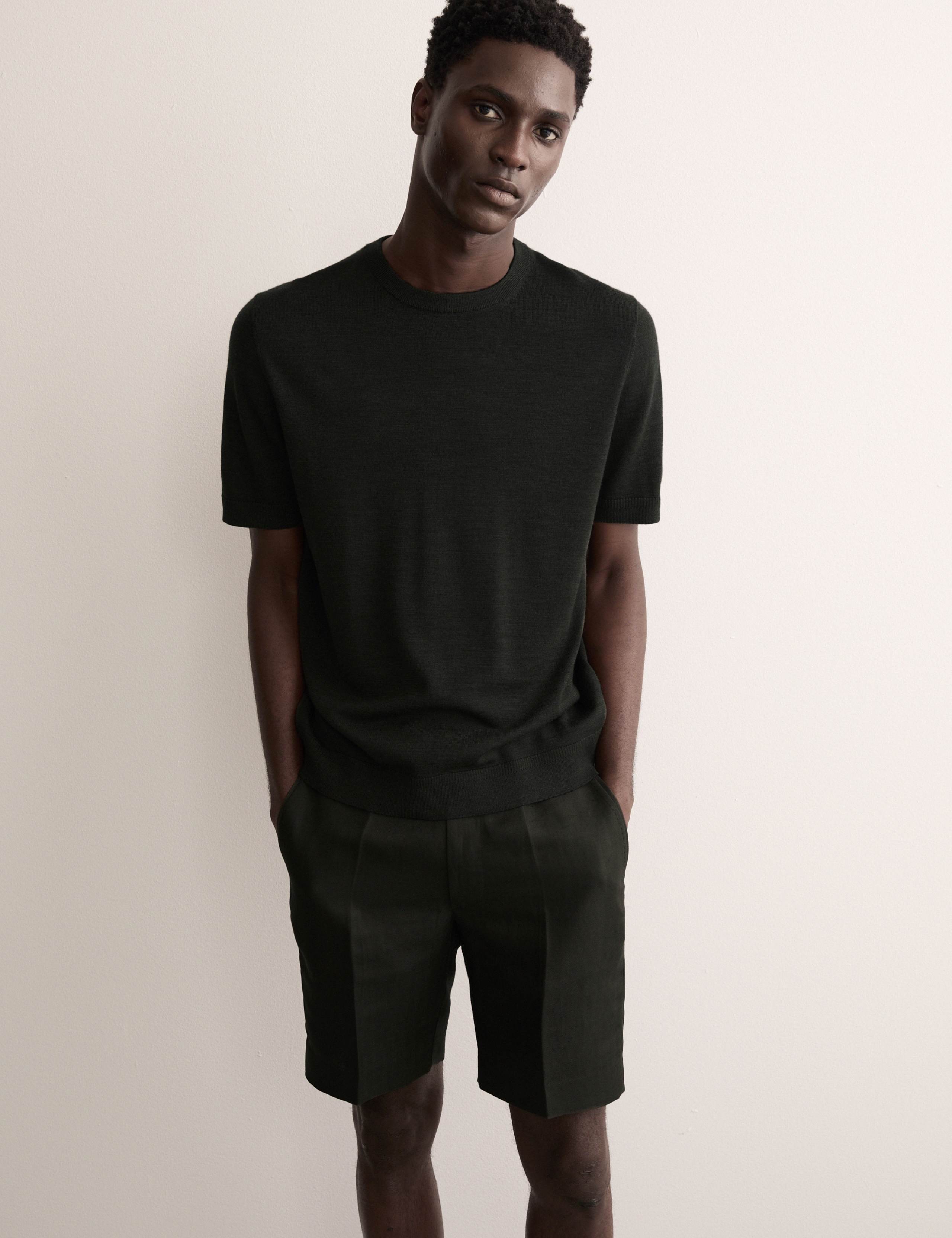 Merino Wool Rich Knitted T-Shirt with Silk