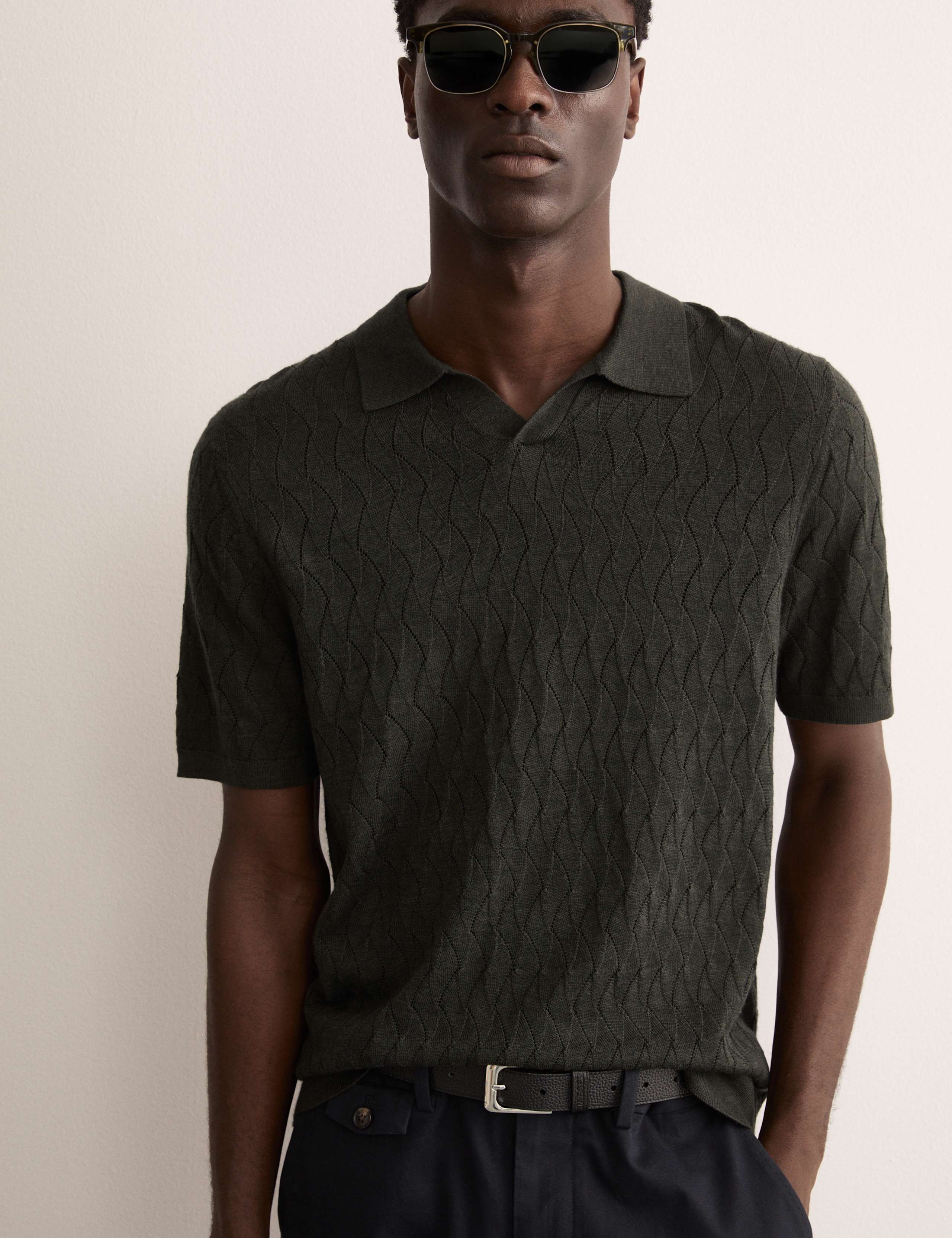 Merino Wool Rich Knitted Polo Shirt with Silk