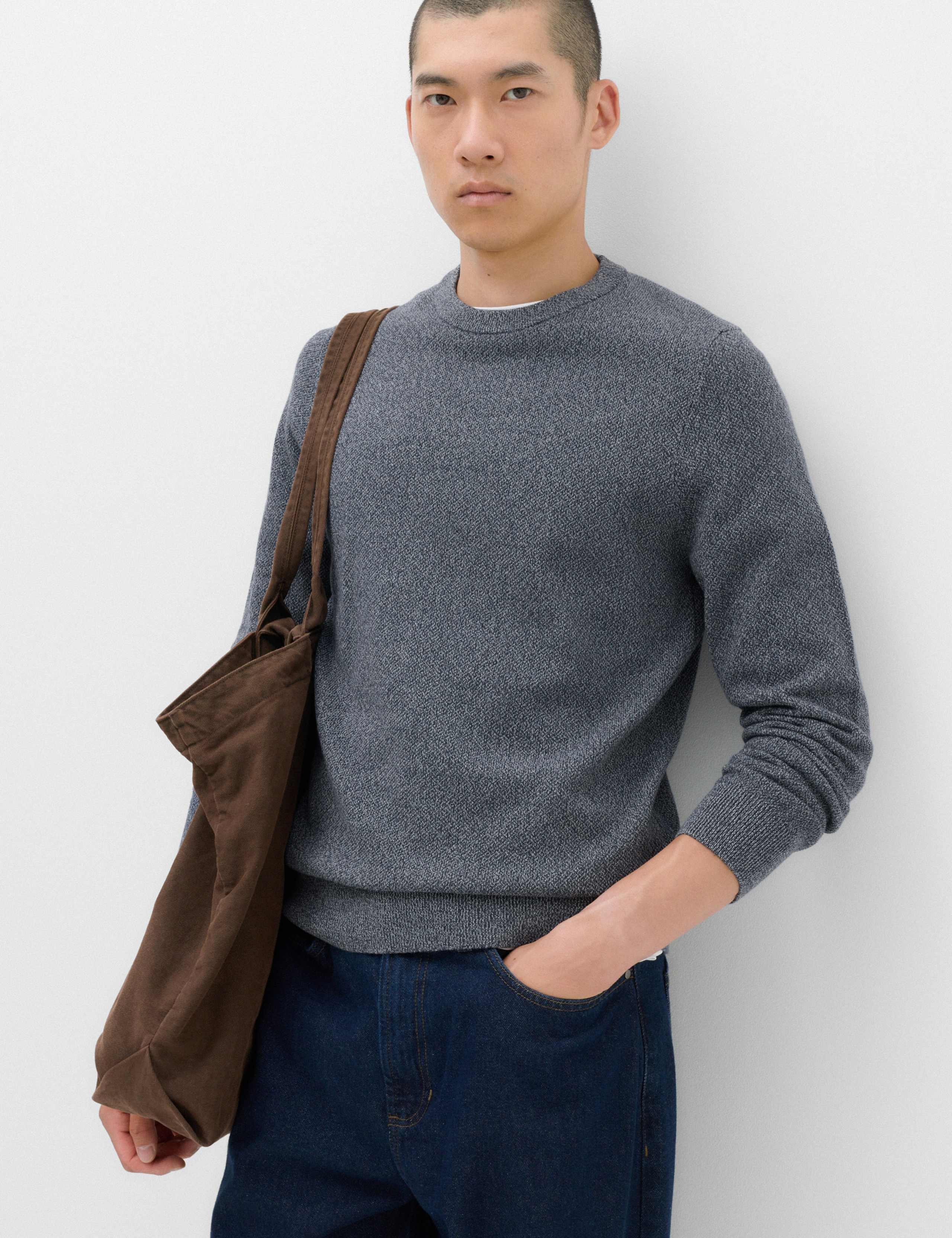 Pure Cotton Textured Crew Neck Jumper