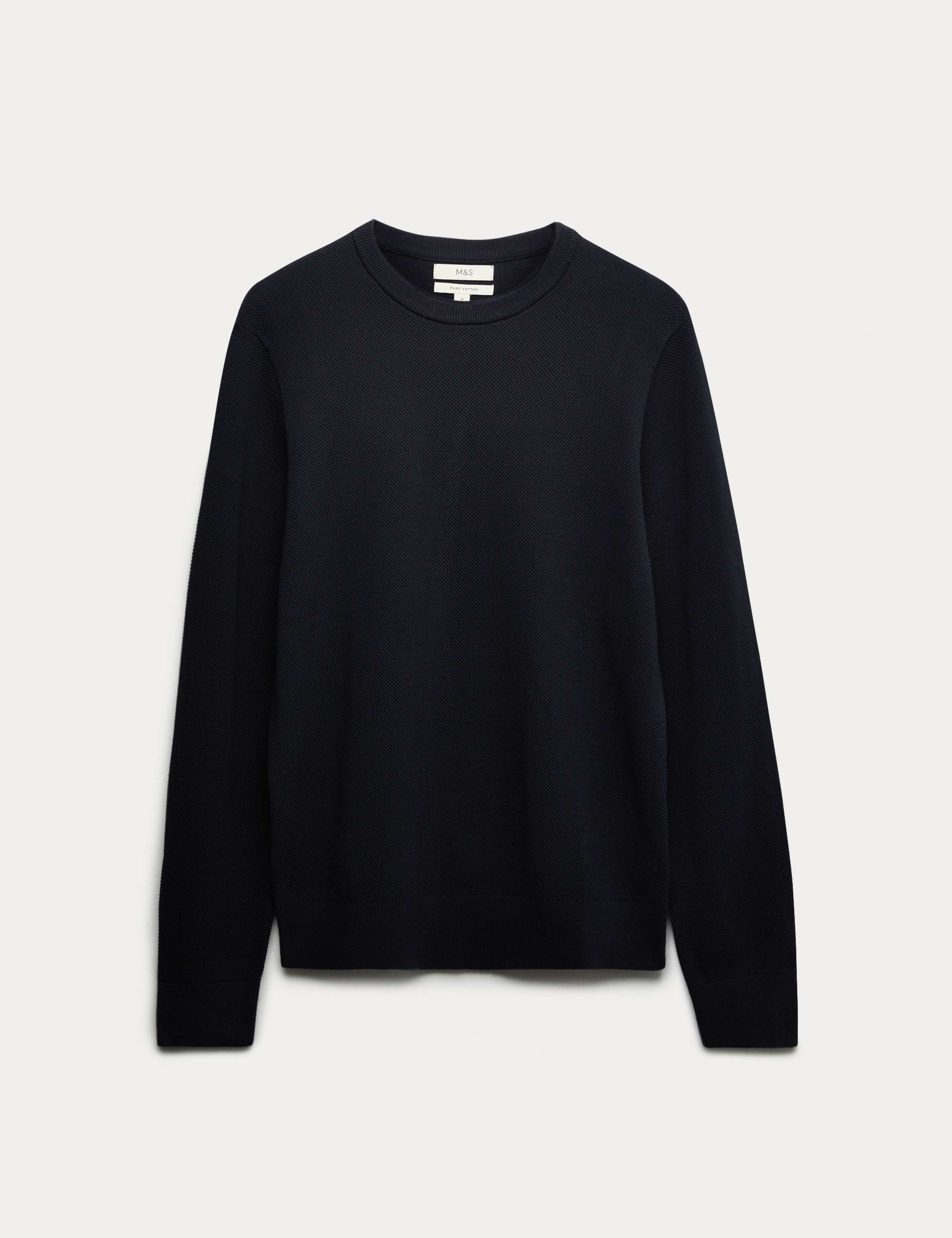 Pure Cotton Textured Crew Neck Jumper