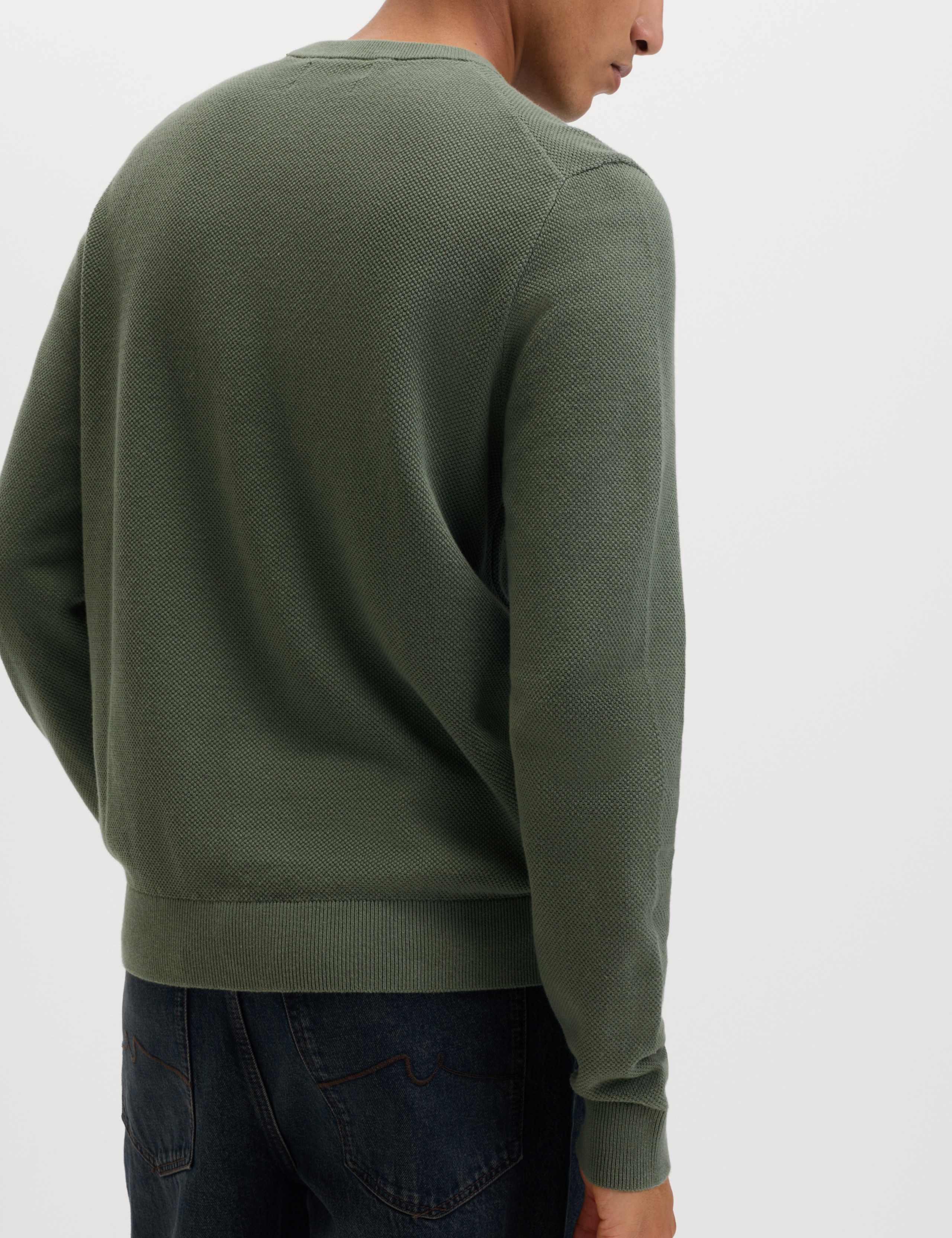 Pure Cotton Textured Crew Neck Jumper