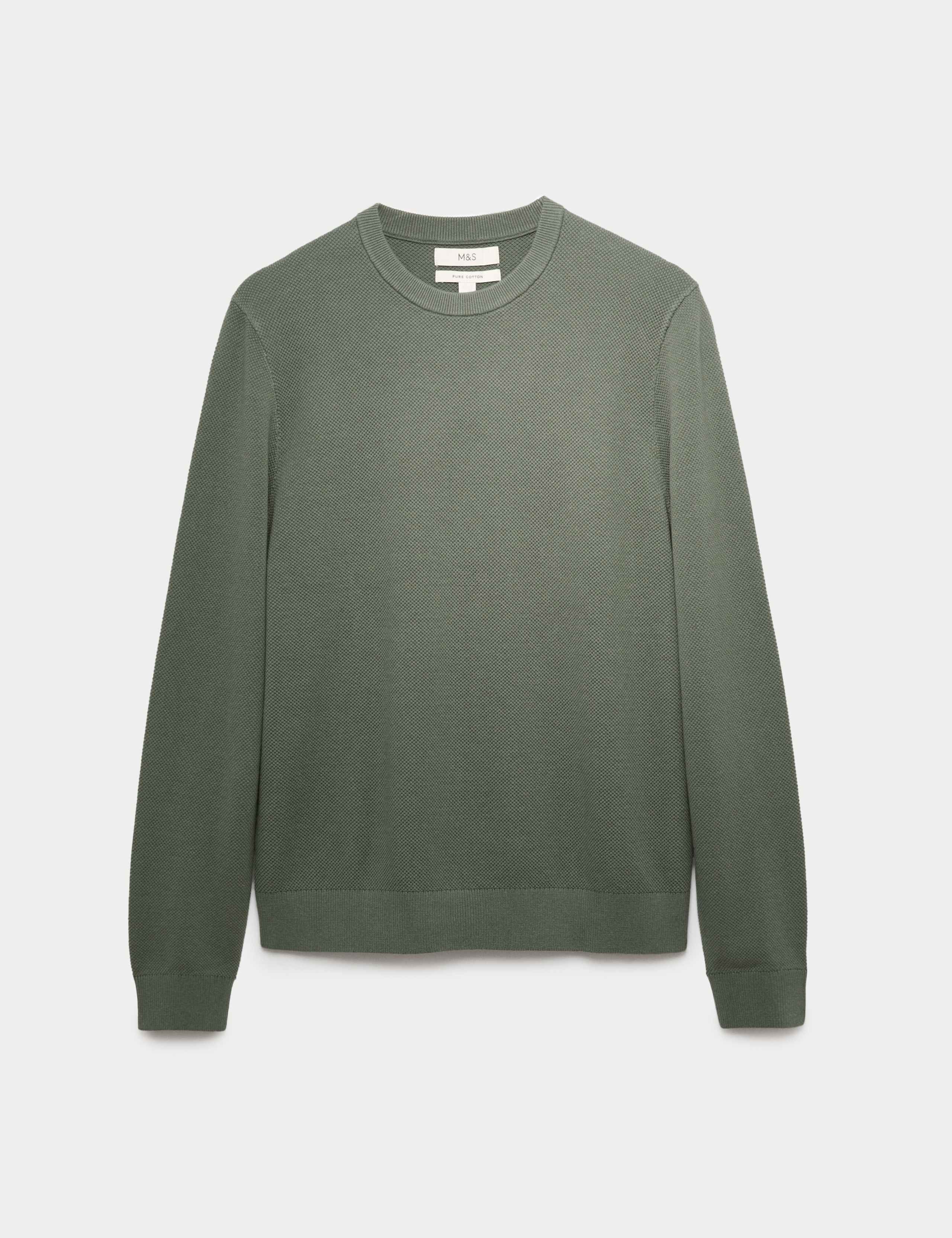Pure Cotton Textured Crew Neck Jumper