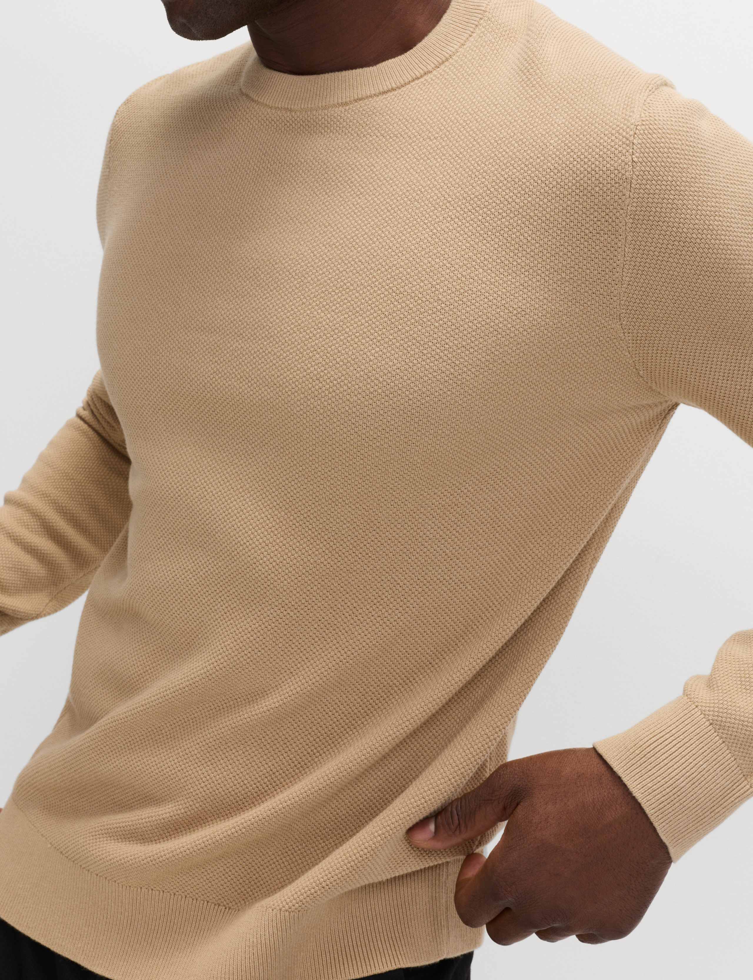 Pure Cotton Textured Crew Neck Jumper