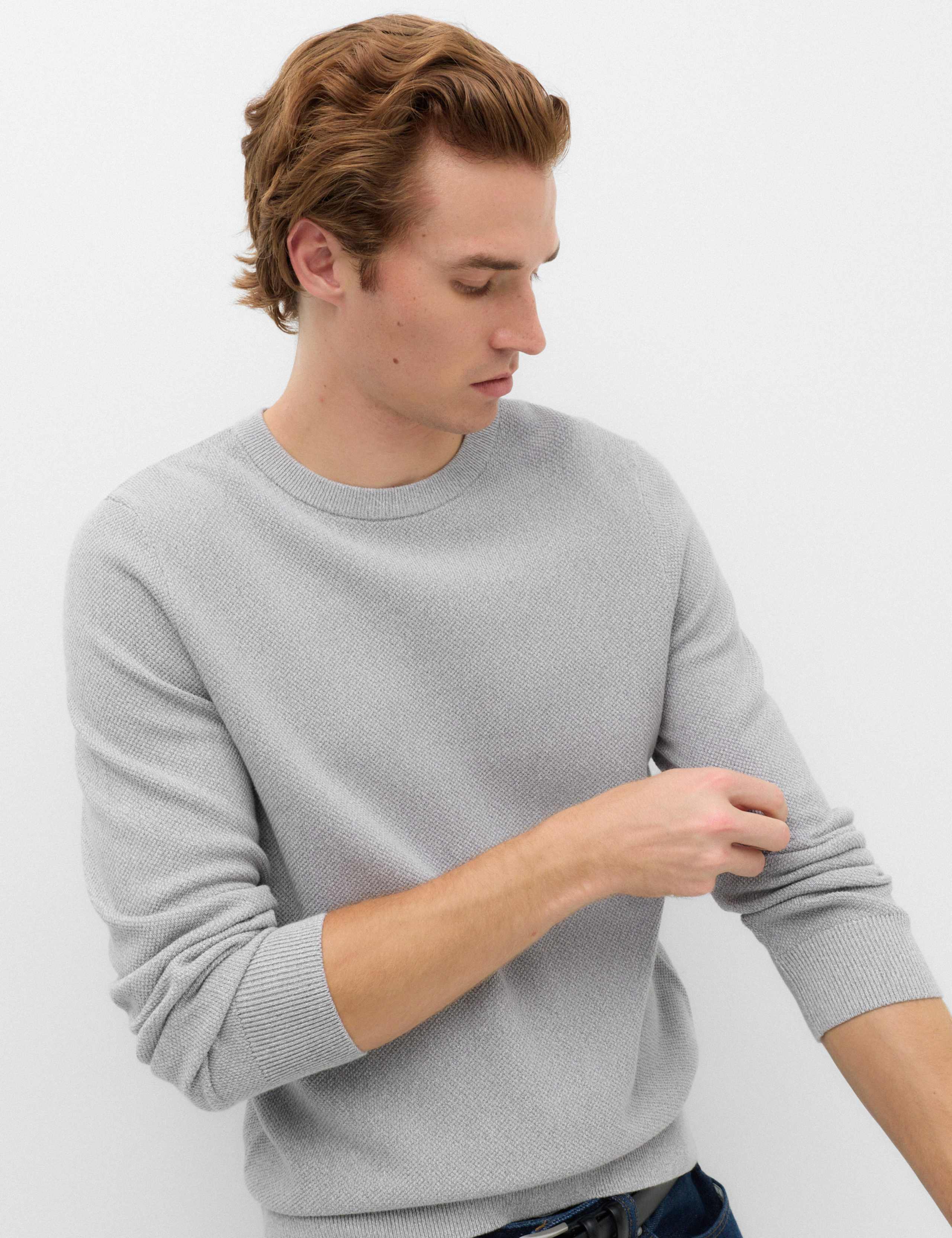 Pure Cotton Textured Crew Neck Jumper