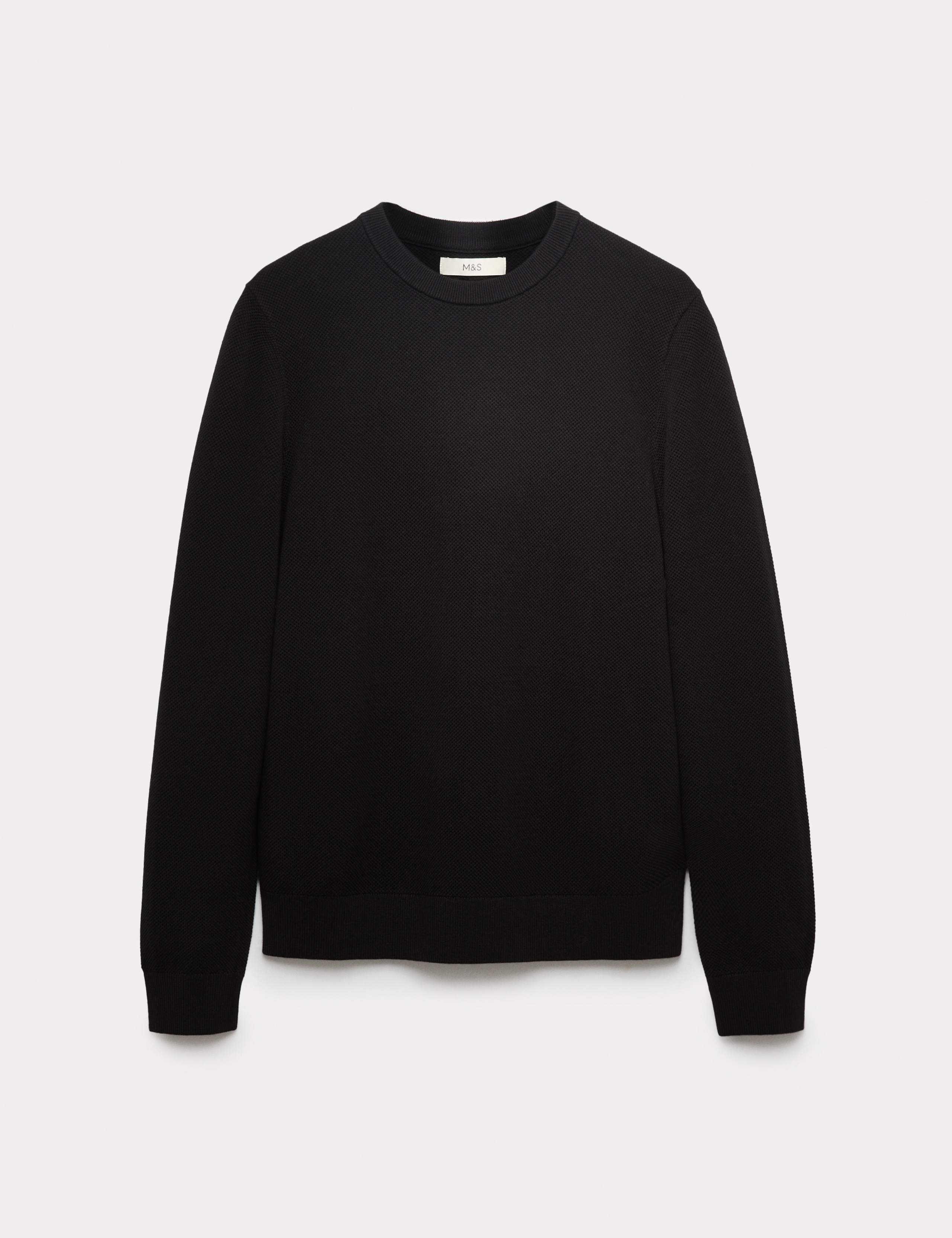 Pure Cotton Textured Crew Neck Jumper