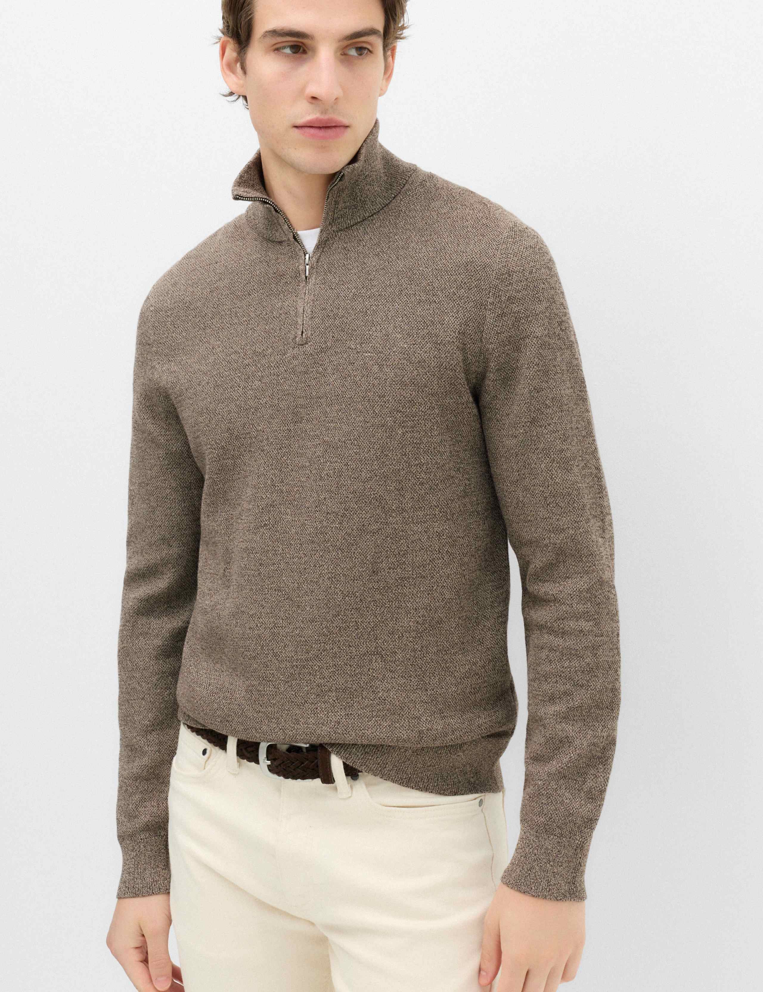 Pure Cotton Textured Half Zip Jumper