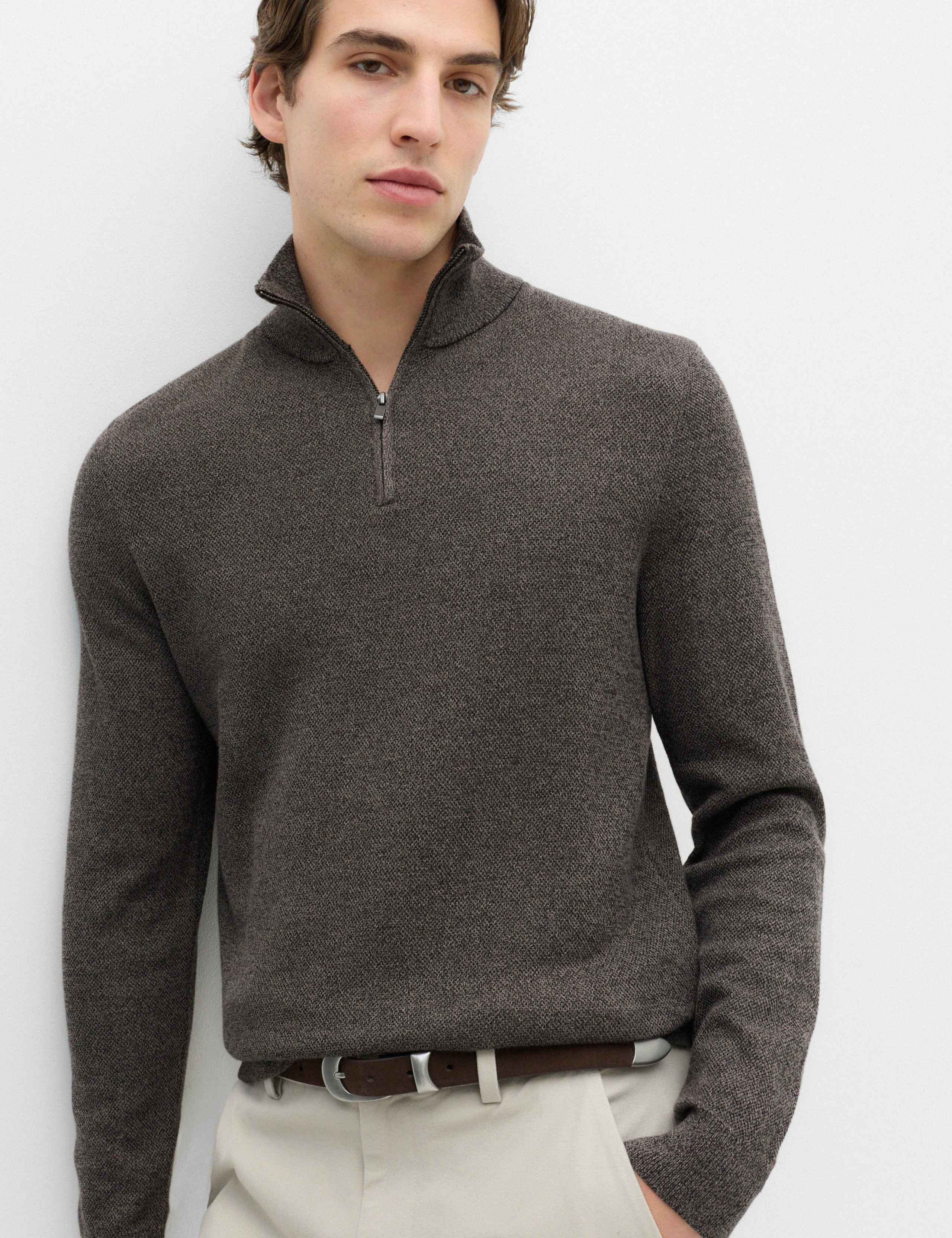 Pure Cotton Textured Half Zip Jumper
