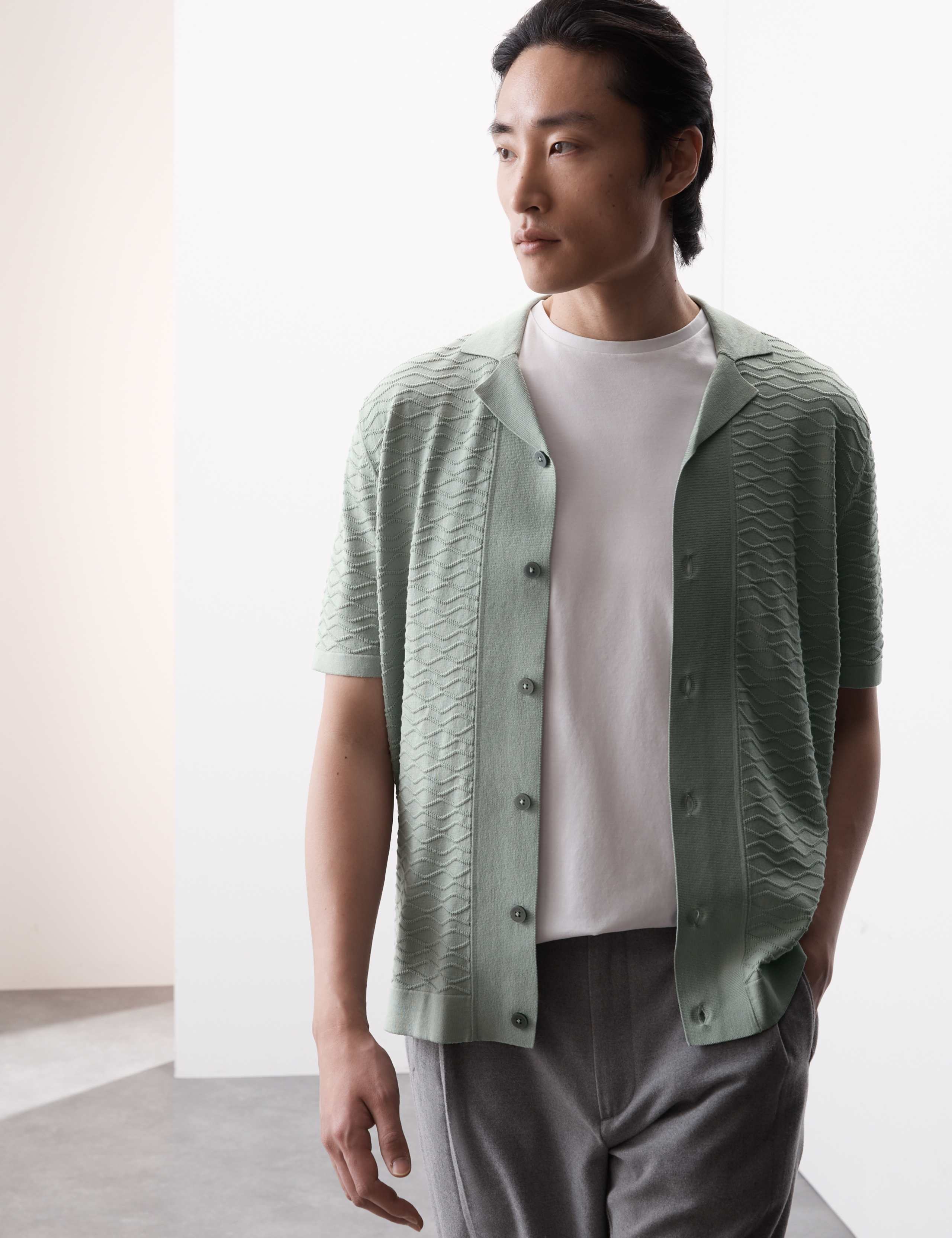 Cotton Rich Textured Knitted Polo Shirt