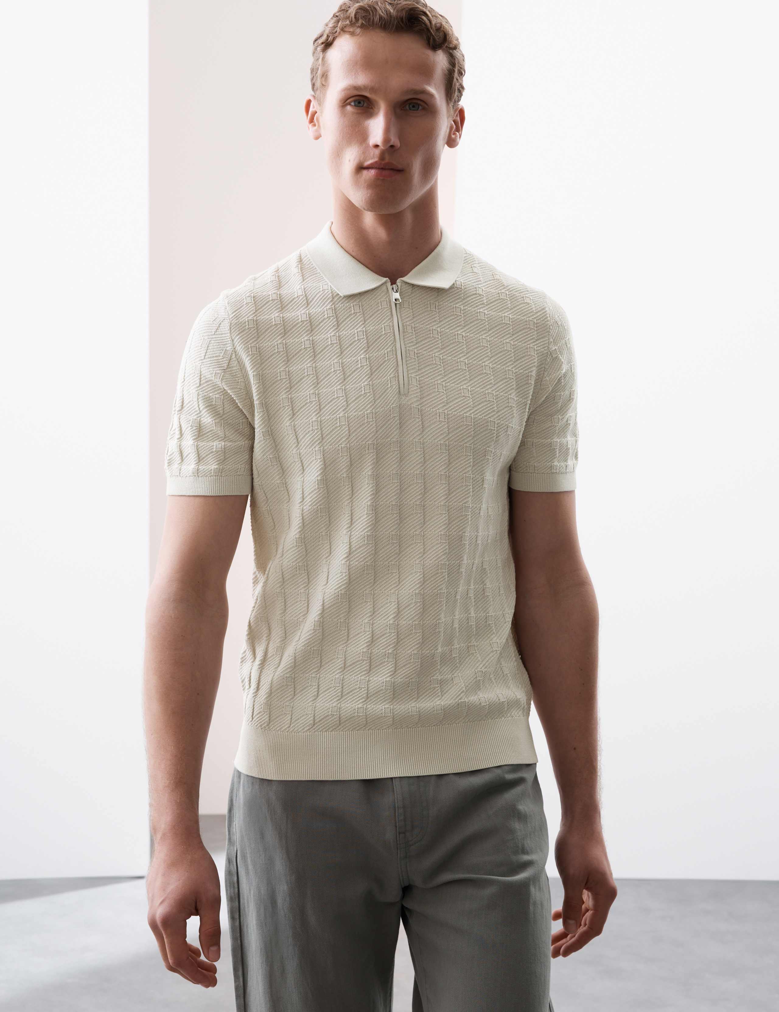Pure Cotton Textured Knitted Polo Shirt