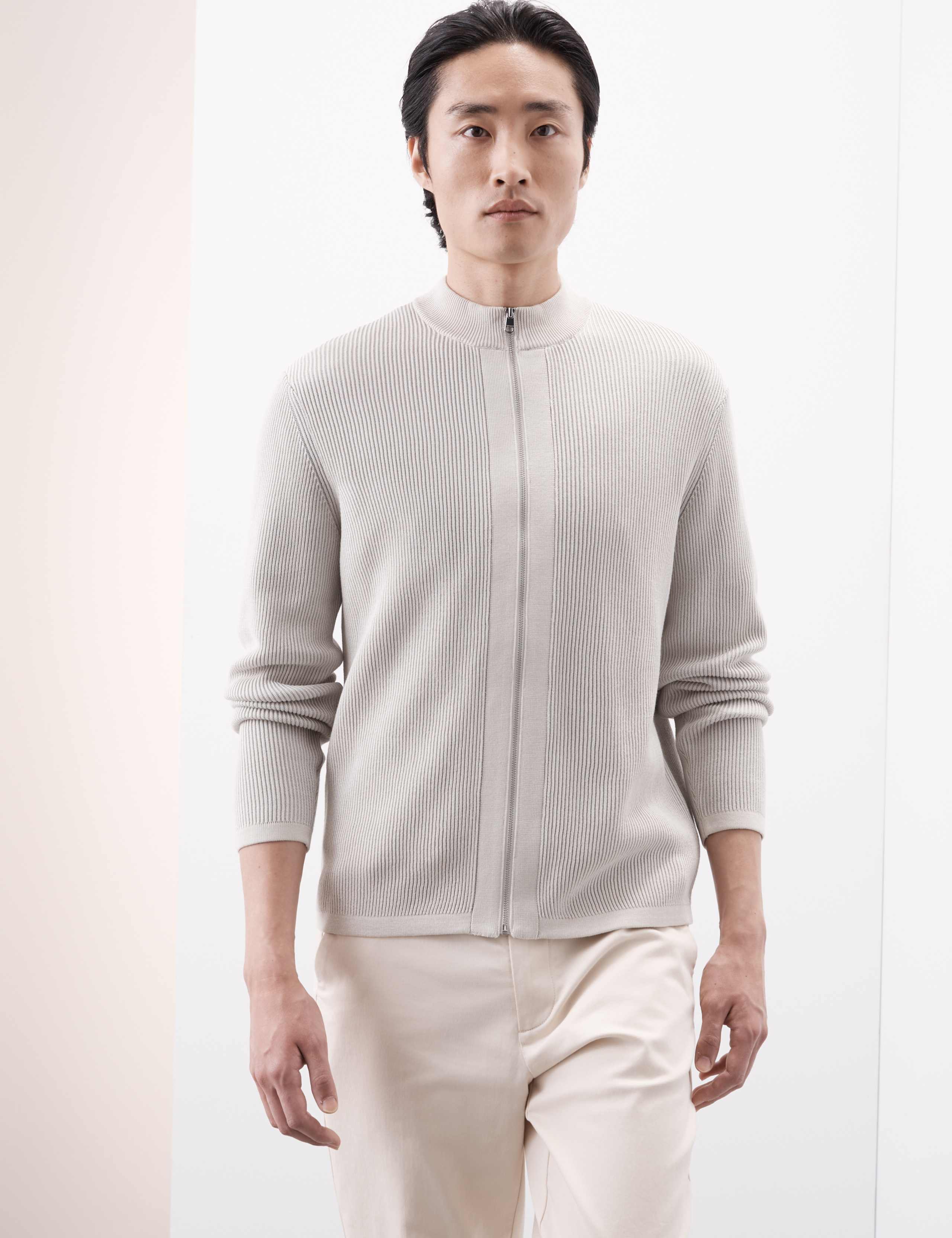 Mercerised Cotton Ribbed Knitted Jacket