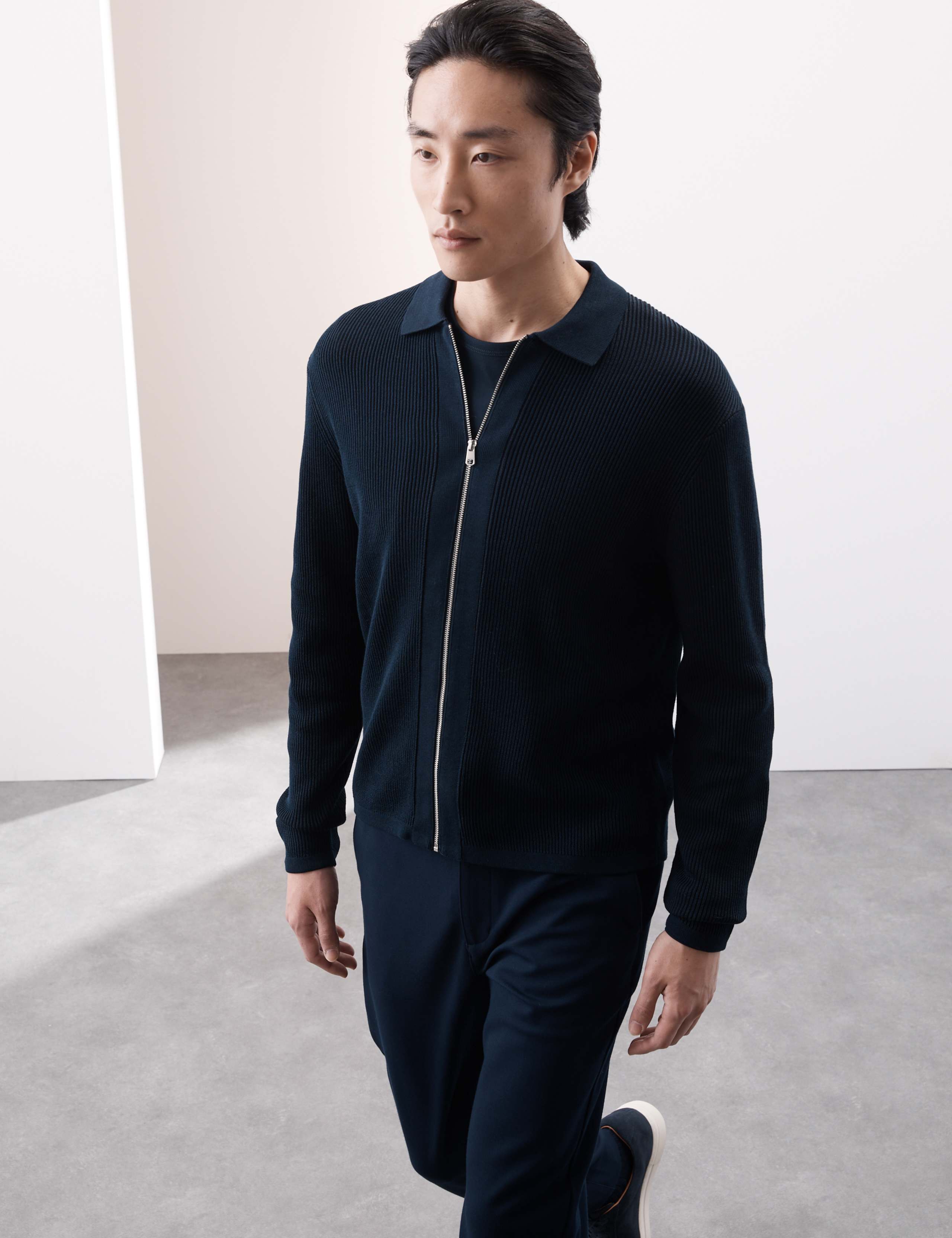 Mercerised Cotton Ribbed Knitted Jacket