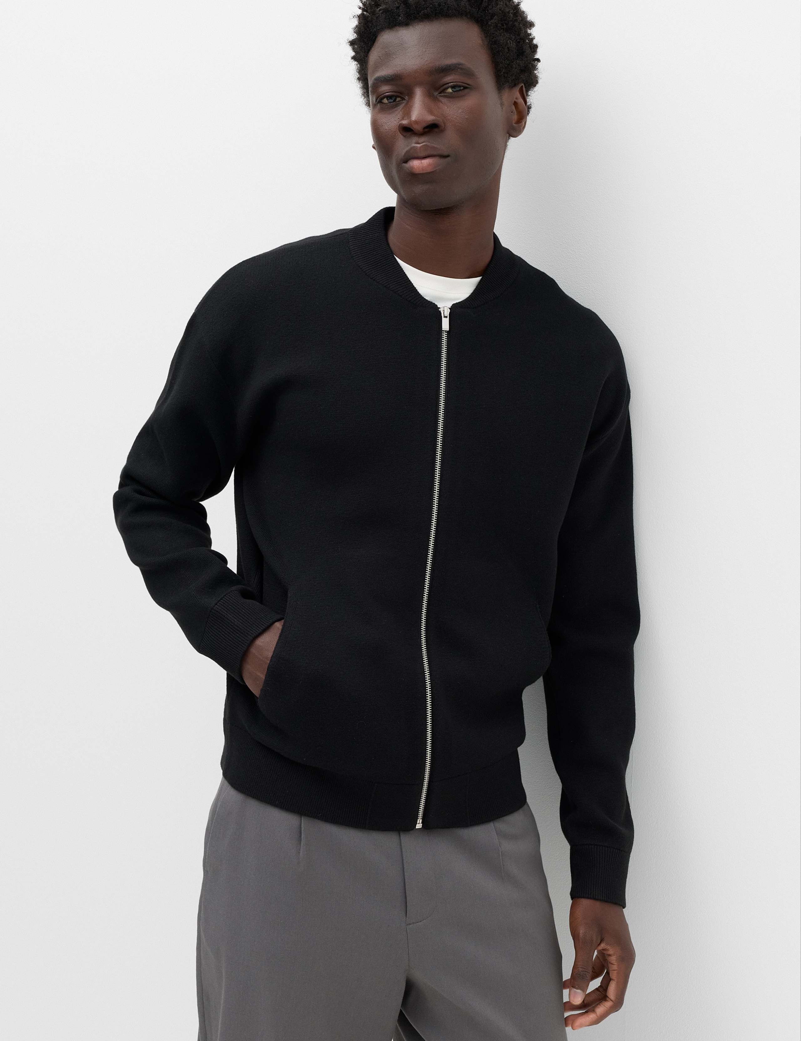 Air Yarn Knitted Bomber Jacket
