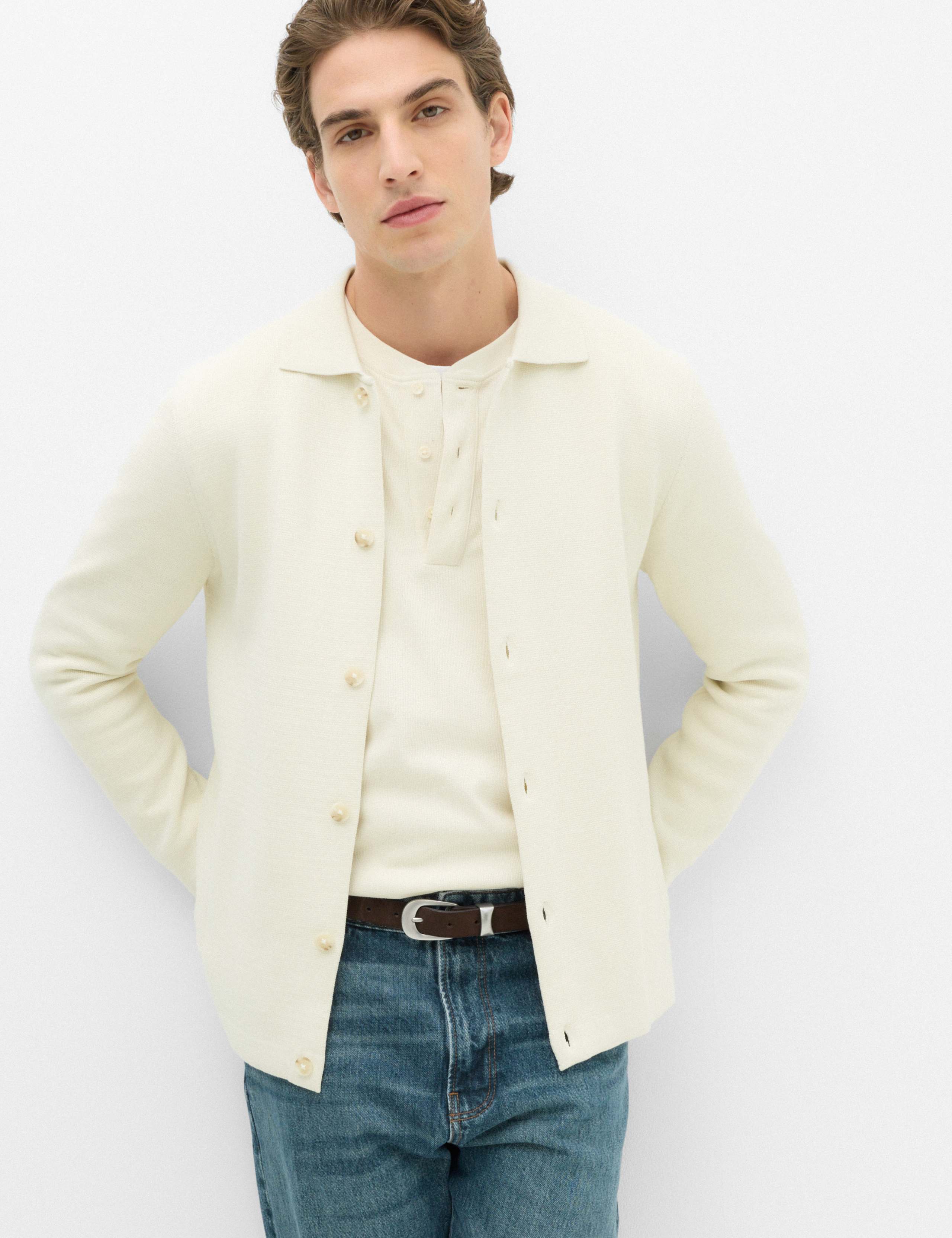 Cotton Blend Milano Knit Overshirt