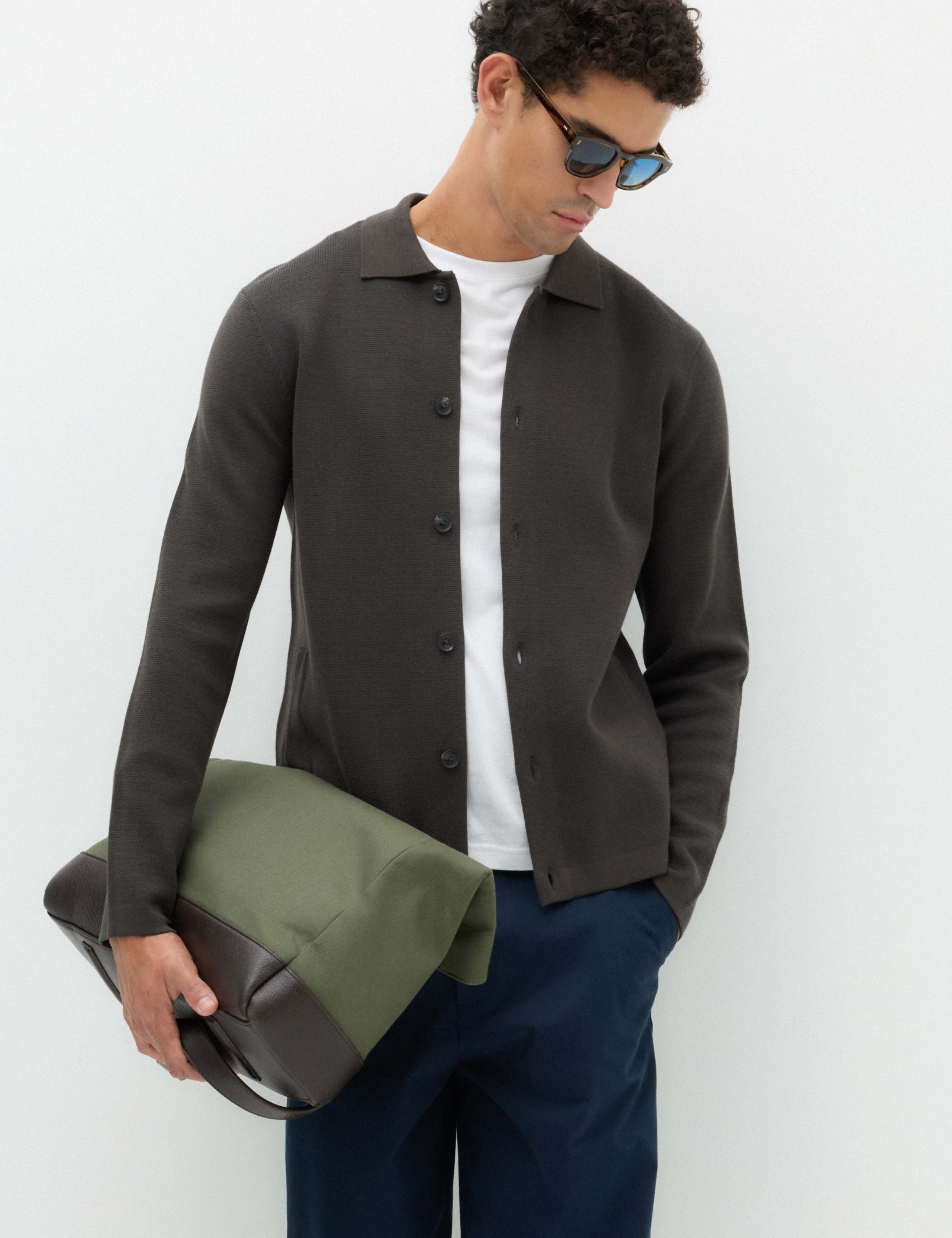 Cotton Blend Milano Knit Overshirt