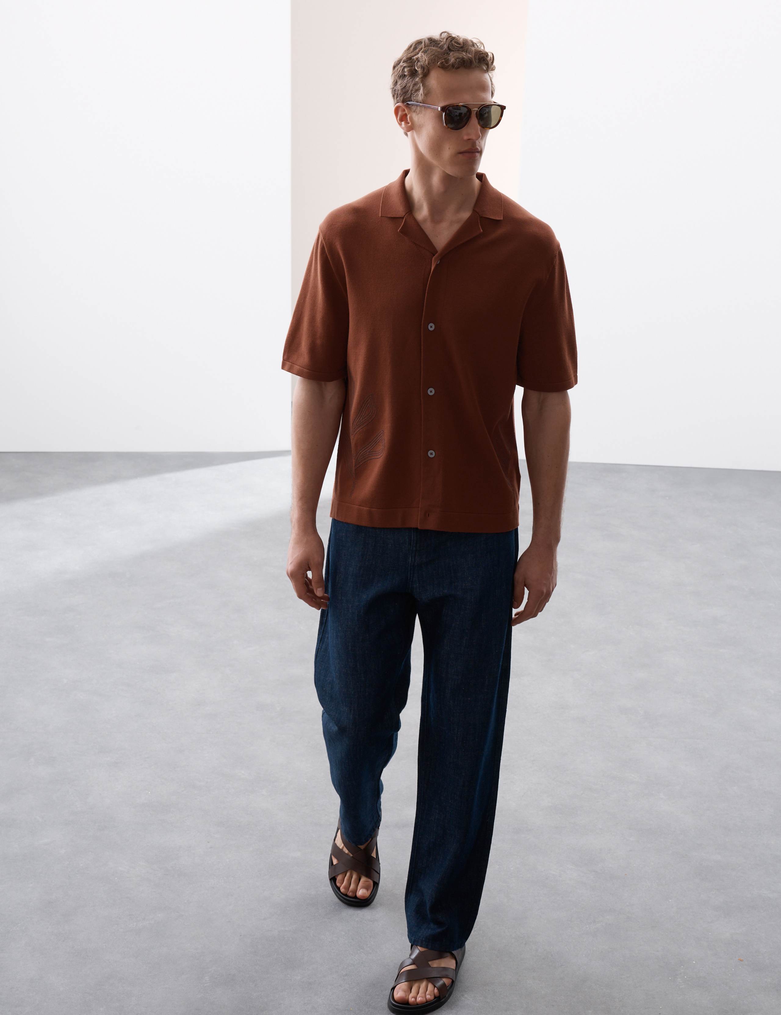 Embroidered Short Sleeve Knitted Polo Shirt