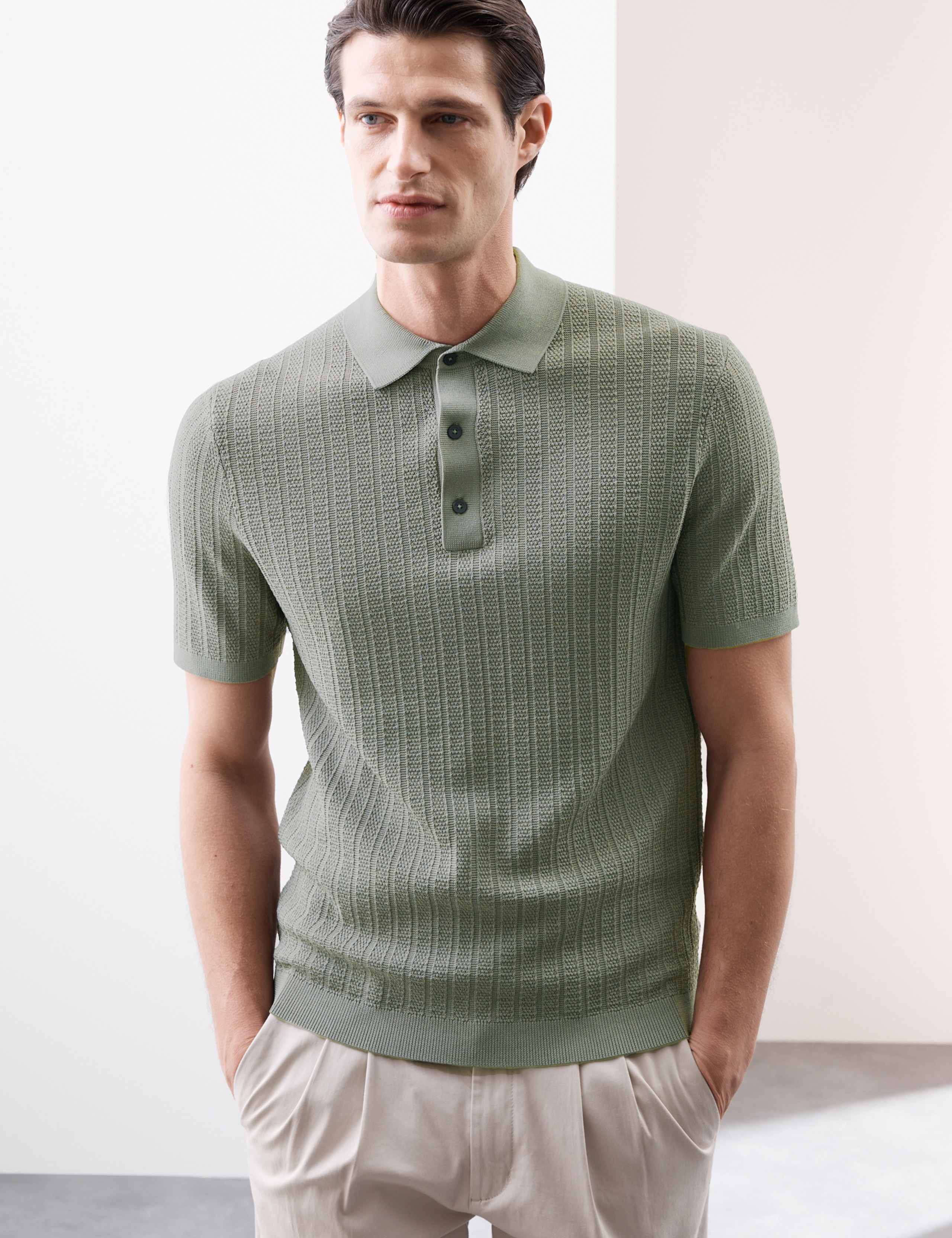 Textured  Viscose Rich Knitted Polo Shirt