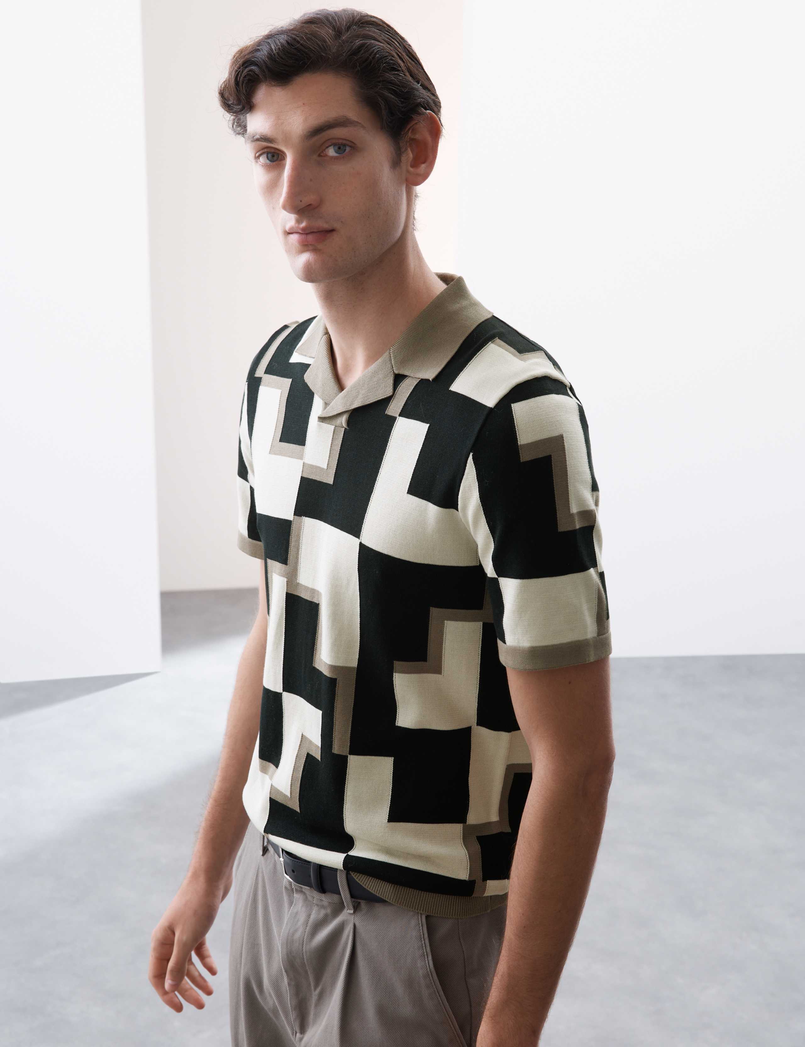 Mercerised Cotton Open Neck Knitted Polo Shirt