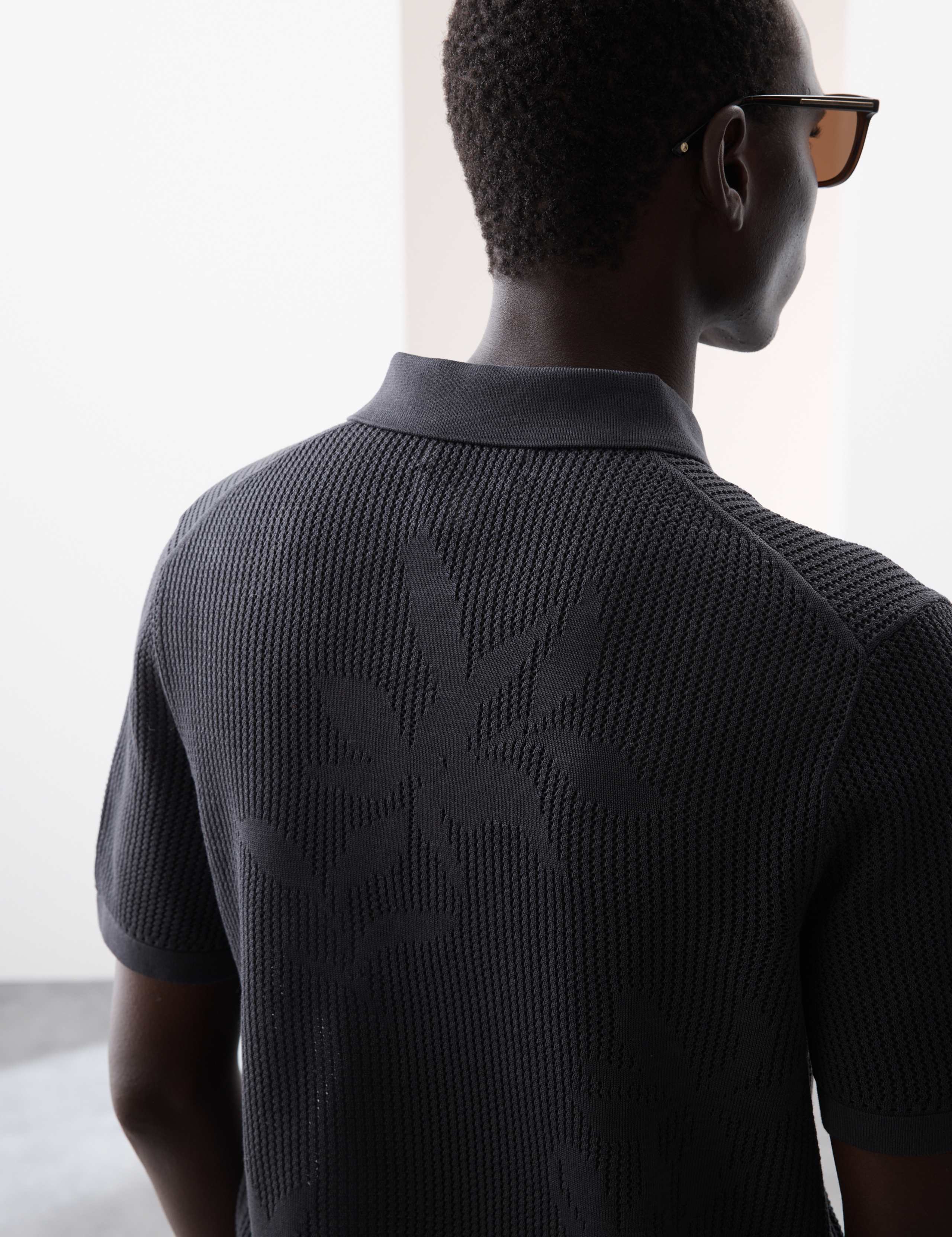 Floral Textured Knit Button Polo Shirt