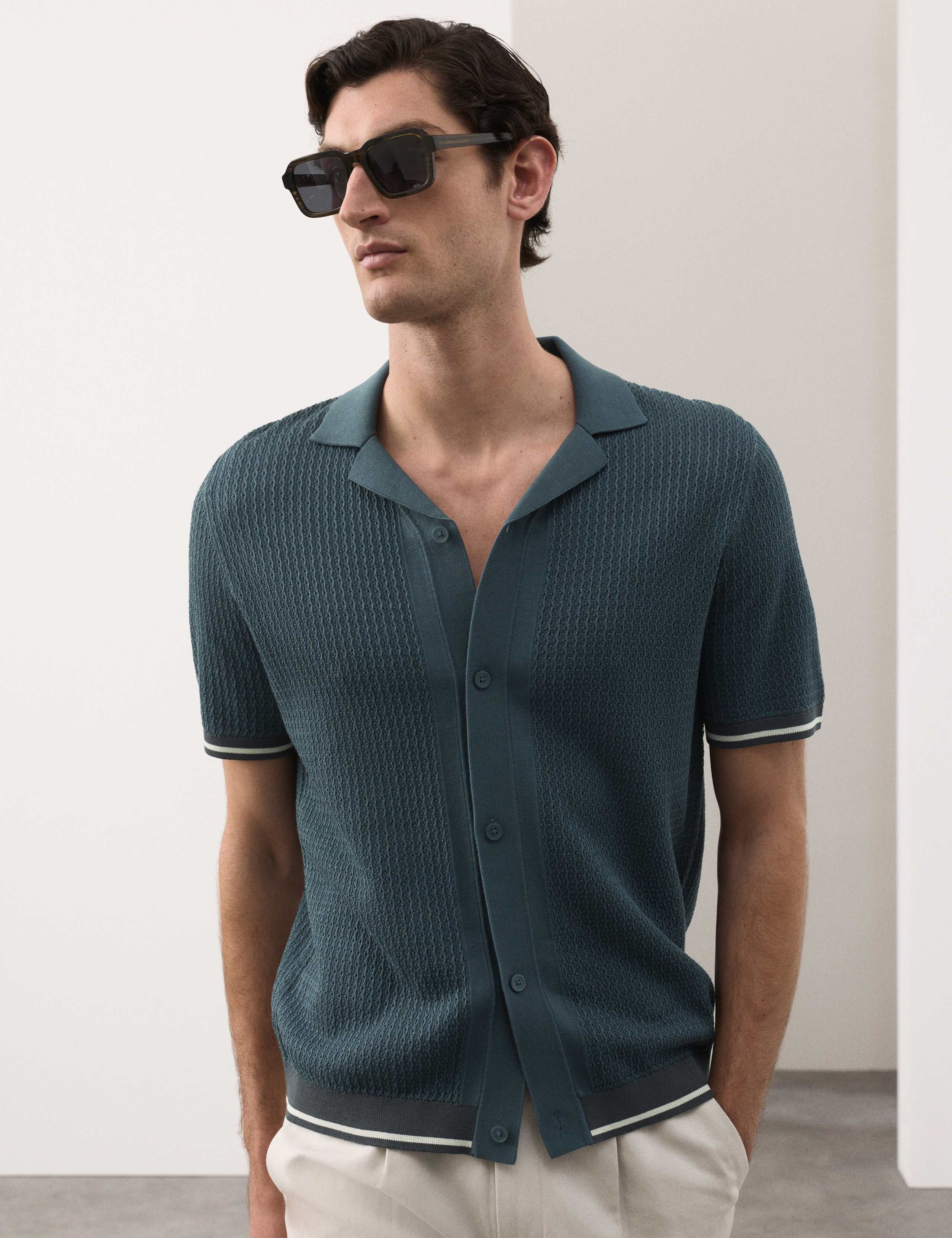 Tipped Button Through Revere Polo Shirt