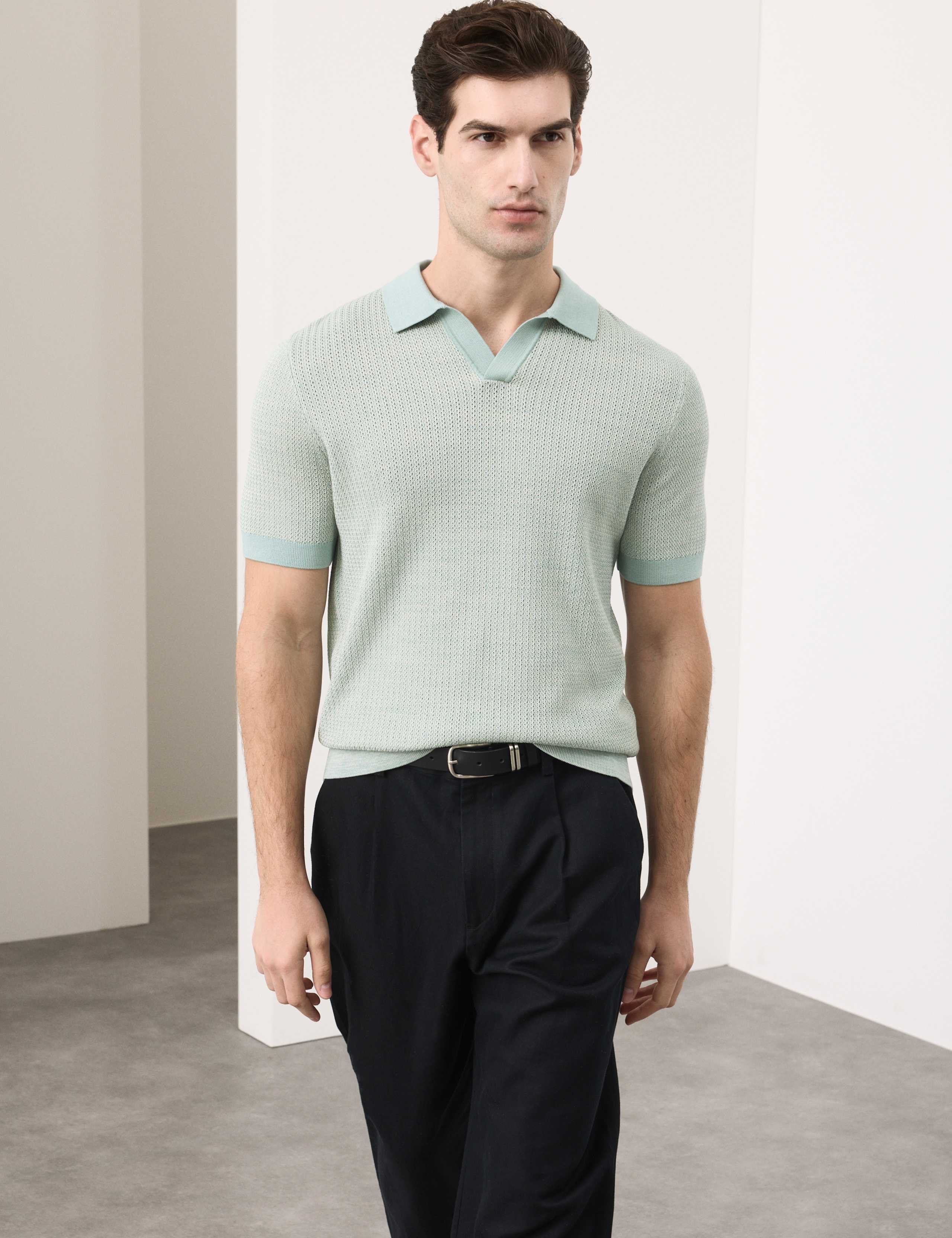 Pure Cotton Twisted Stitch Knitted Polo