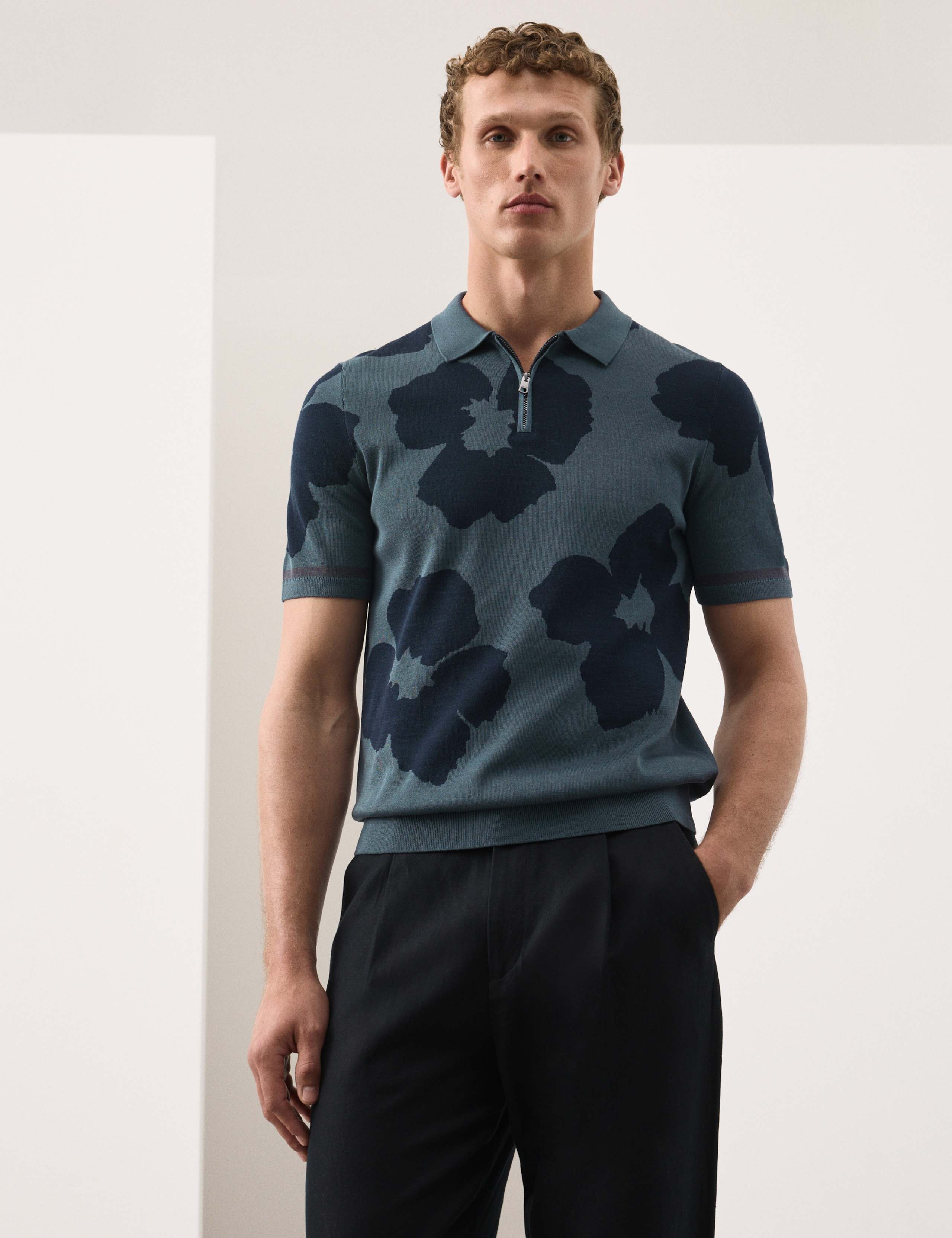 Mercerised Cotton Half Zip Knitted Polo Shirt