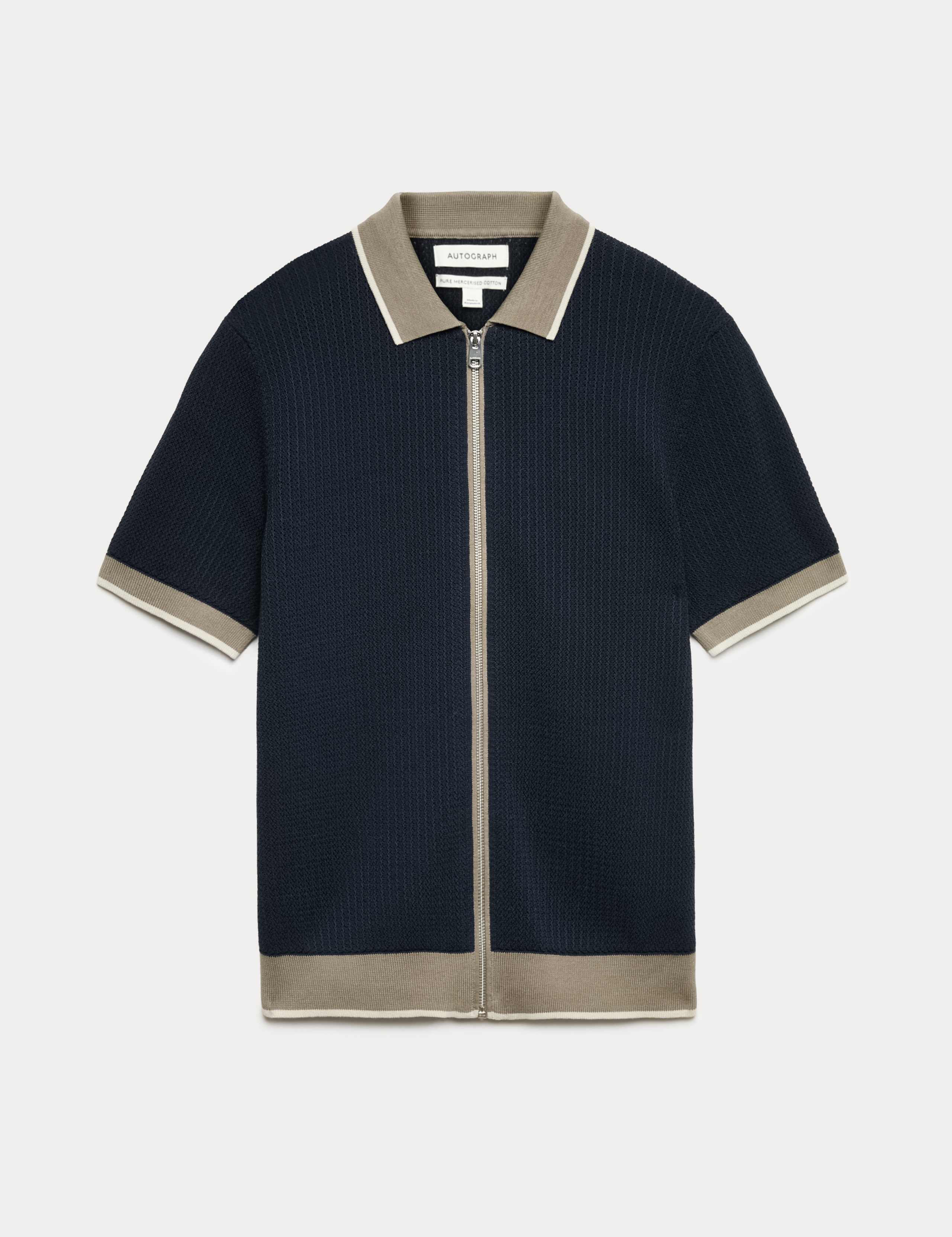 Pure Cotton Linear Stitch Zip Knitted Polo
