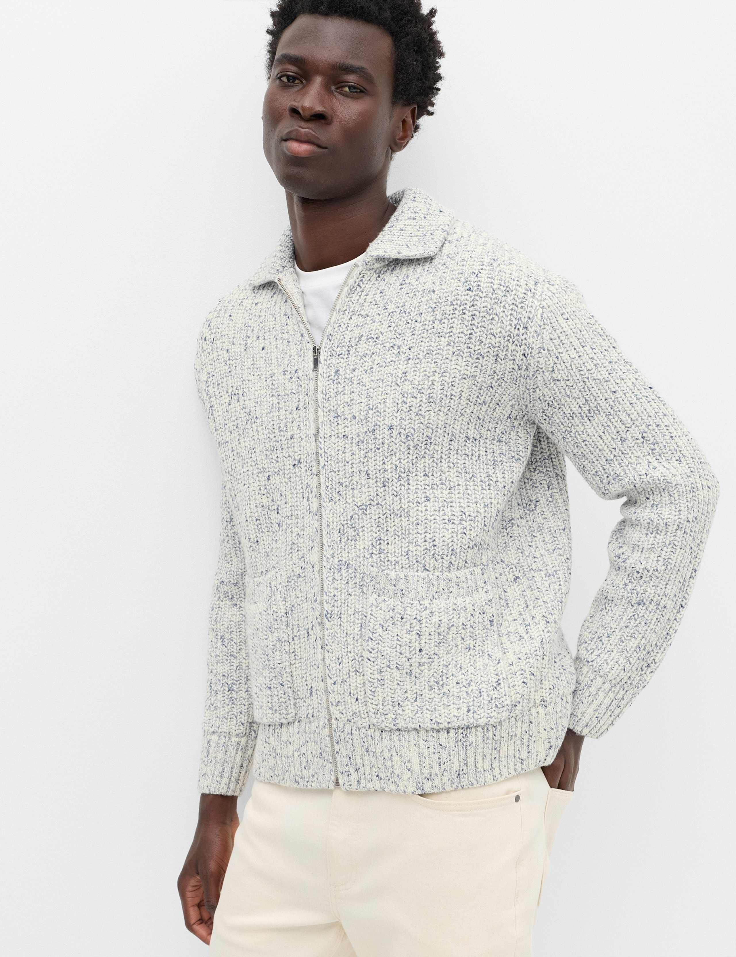 Cotton Blend Zip Up Knitted Jacket