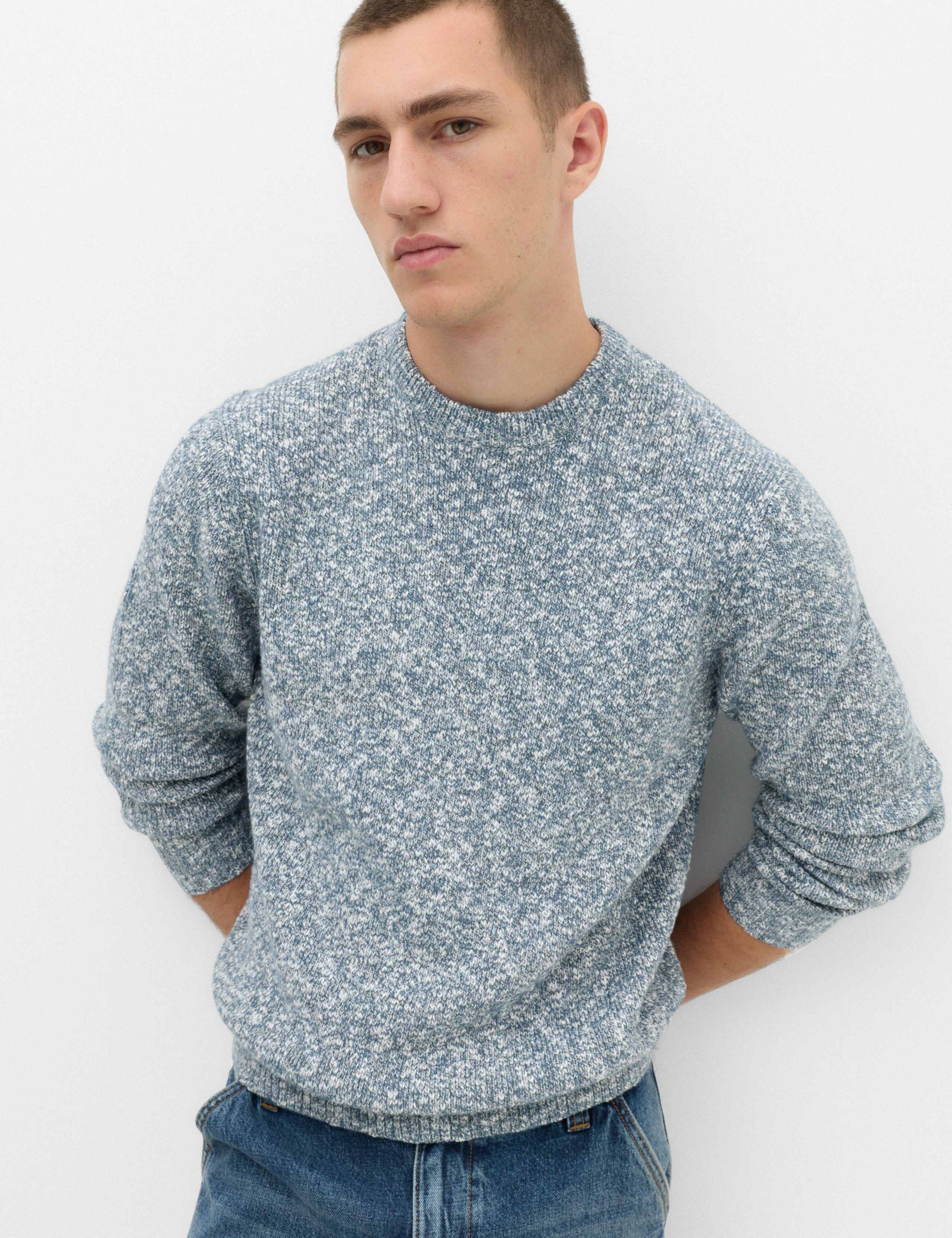 Regular Fit Cotton Blend Textured Jumper