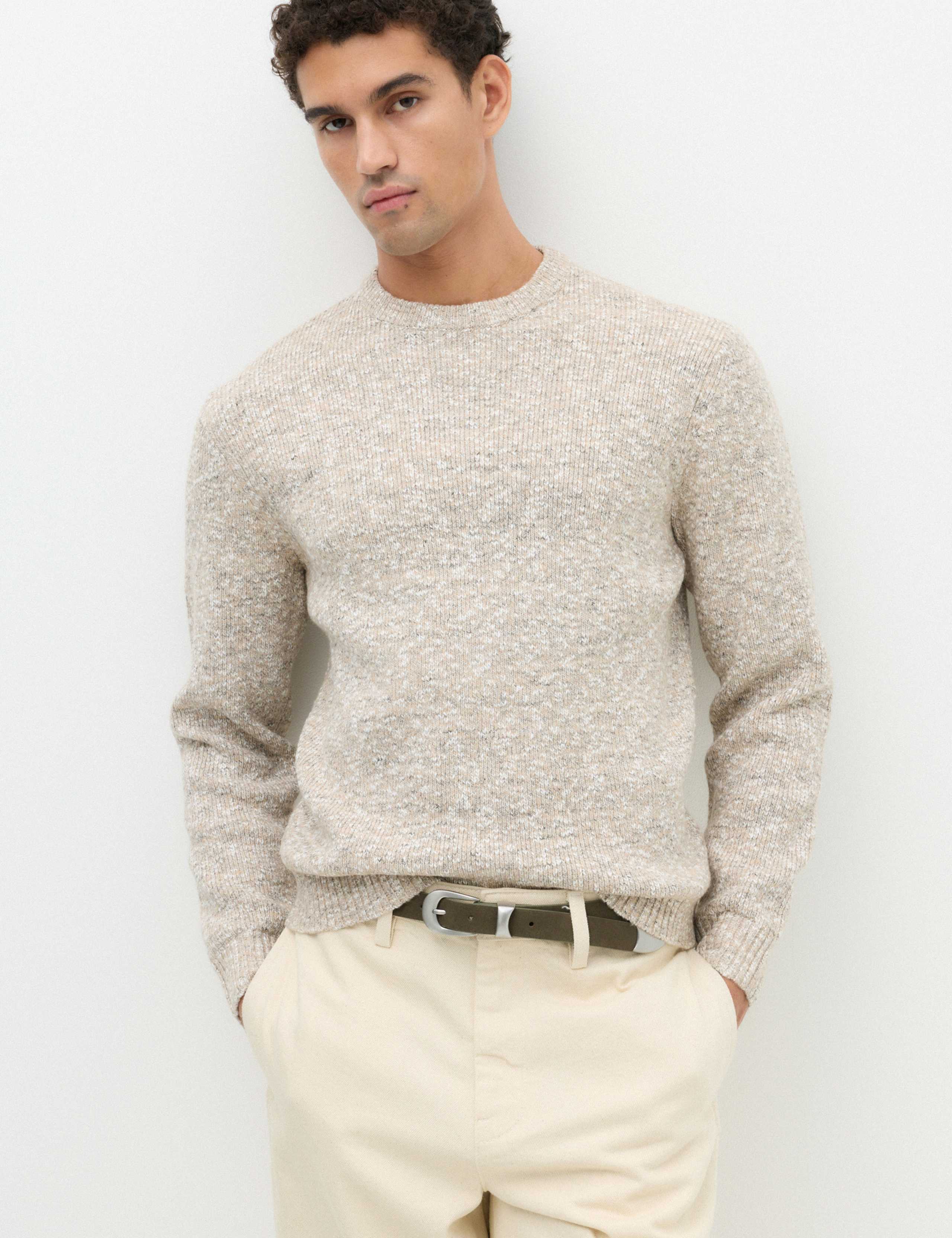 Regular Fit Cotton Blend Textured Jumper