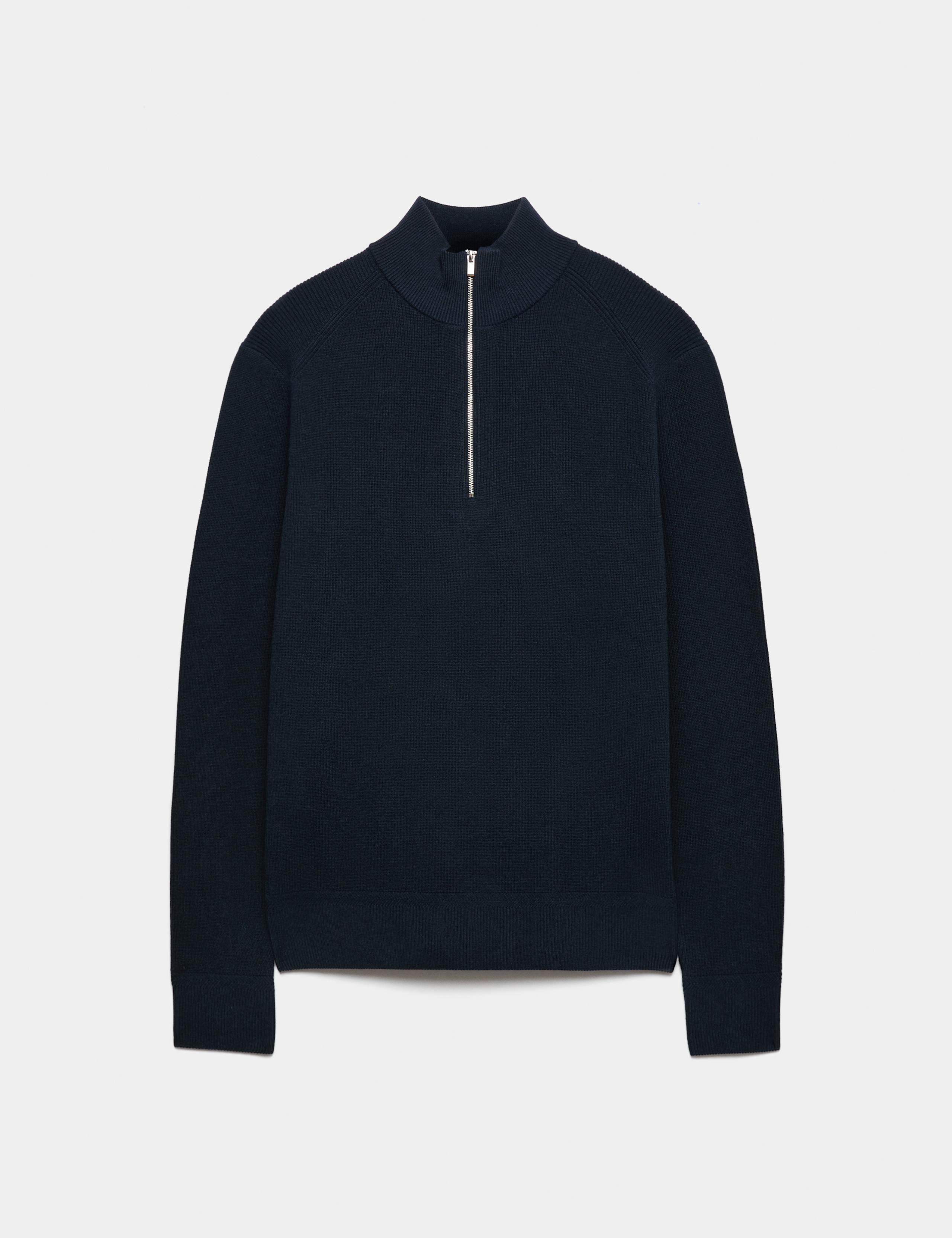 Cotton Blend Ribbed Half Zip Jumper