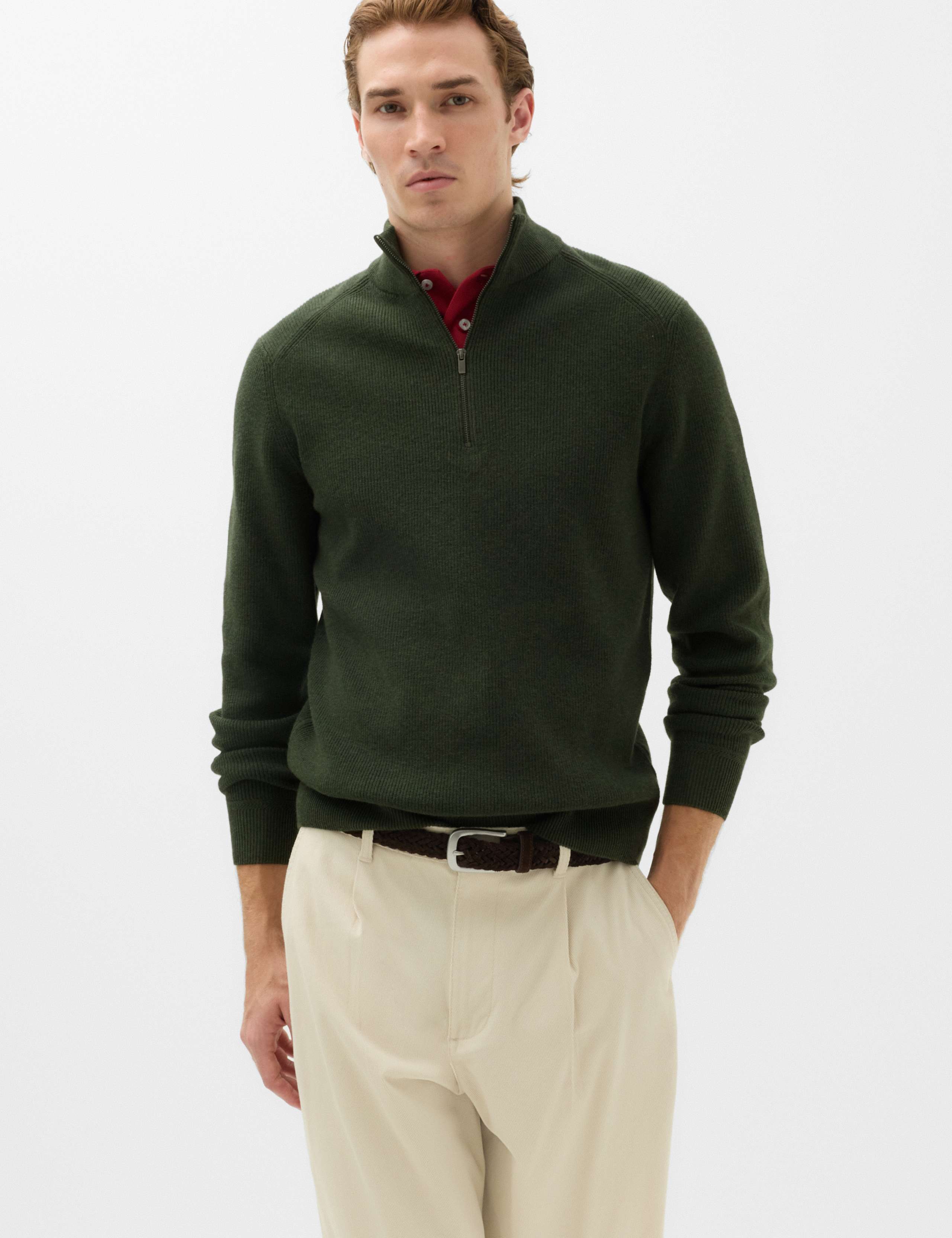 Cotton Blend Ribbed Half Zip Jumper