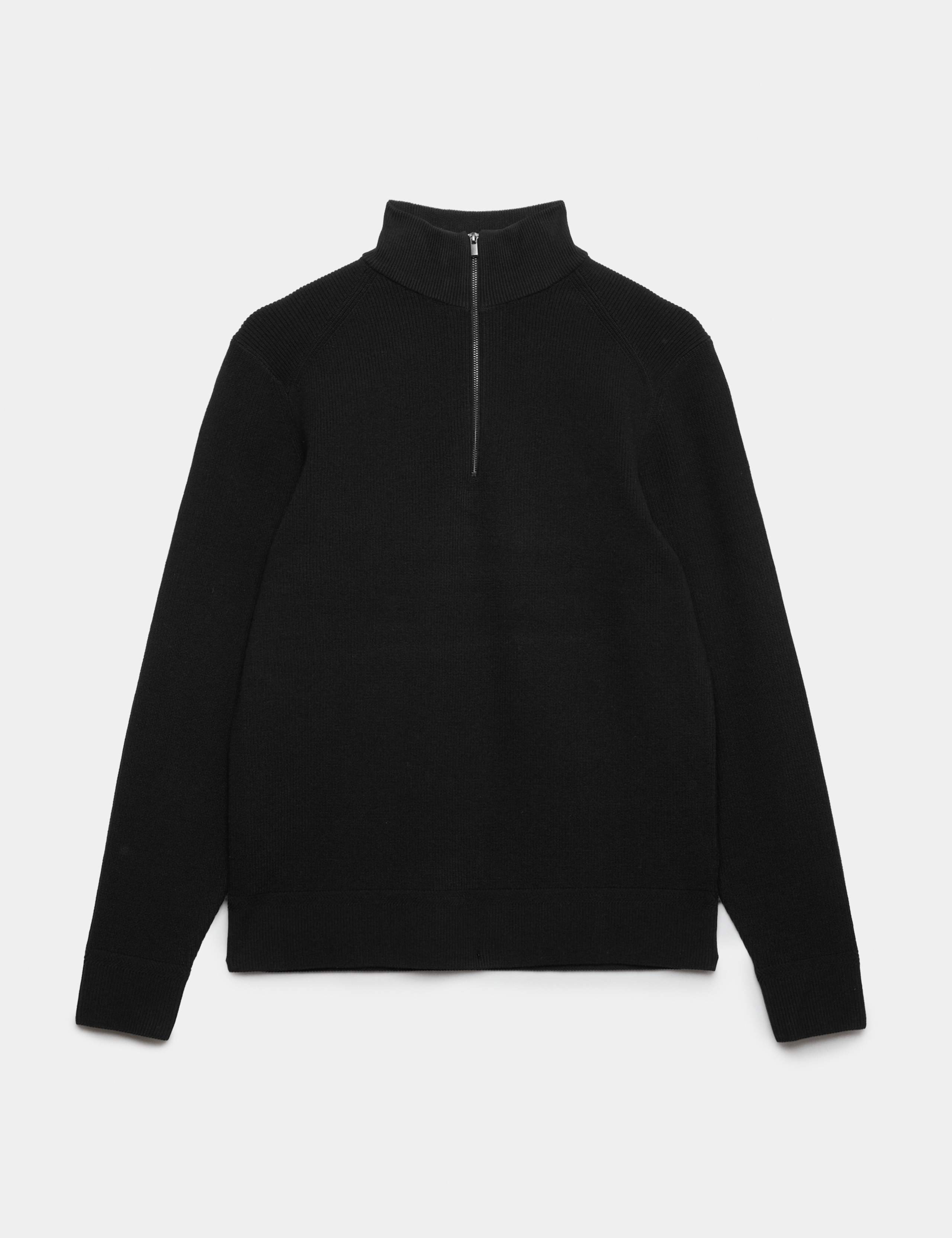 Cotton Blend Ribbed Half Zip Jumper