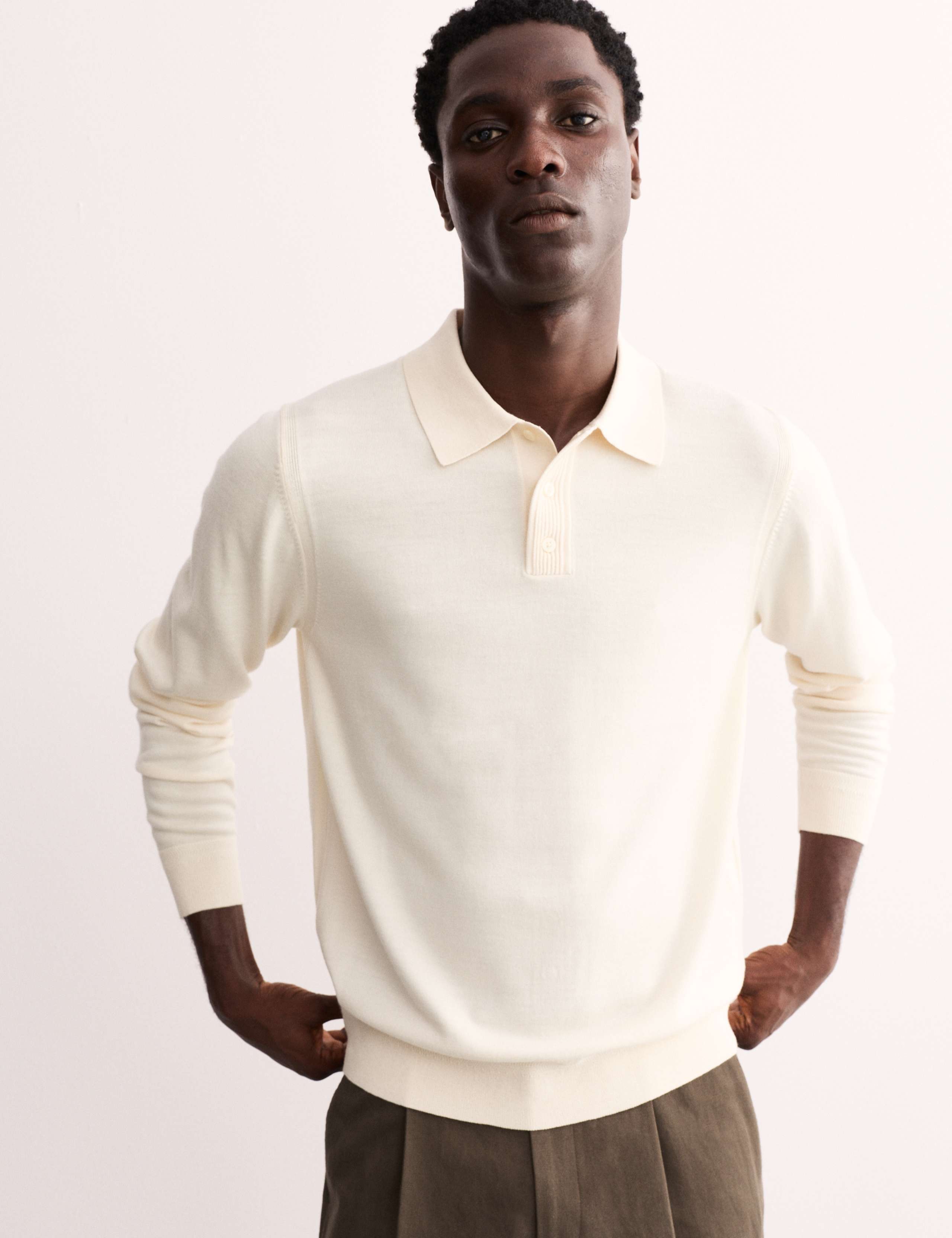Extra Fine Merino Silk Button Polo Shirt