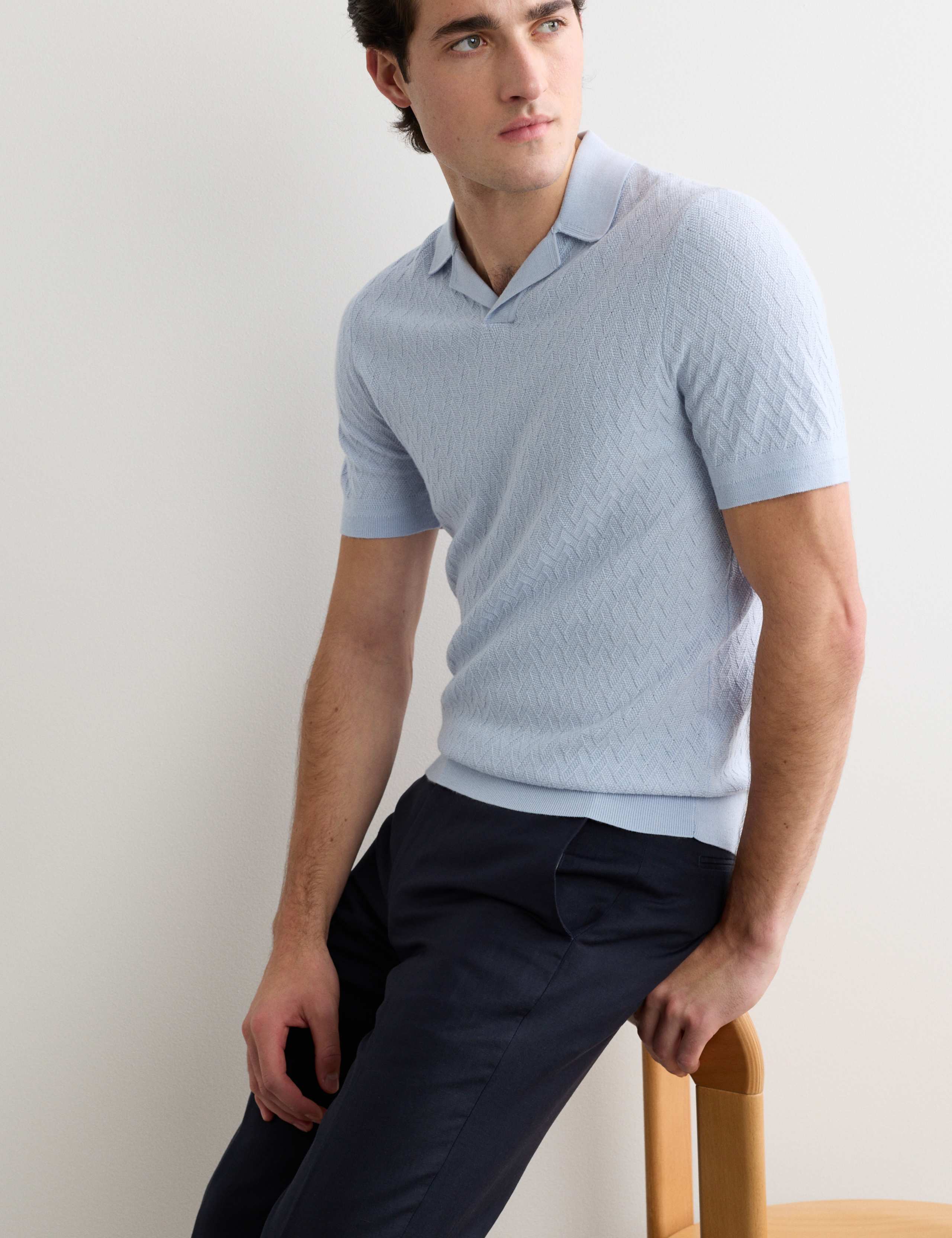 Merino Wool Rich Knitted Polo Shirt with Silk