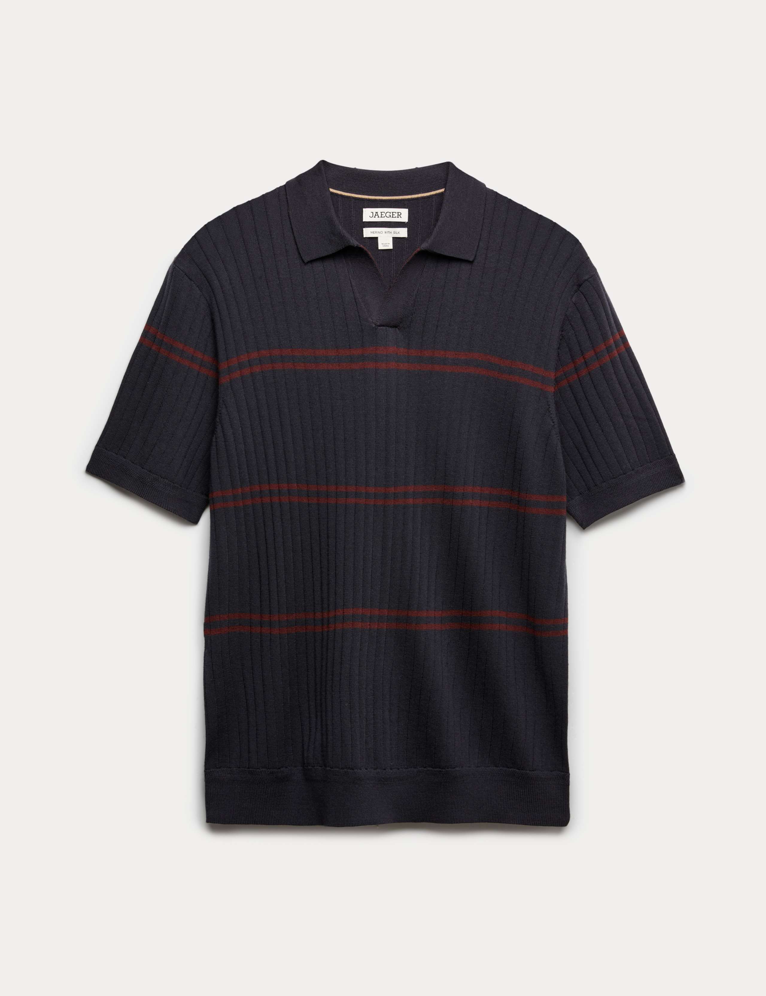 Merino Wool Rich Knitted Polo Shirt with Silk