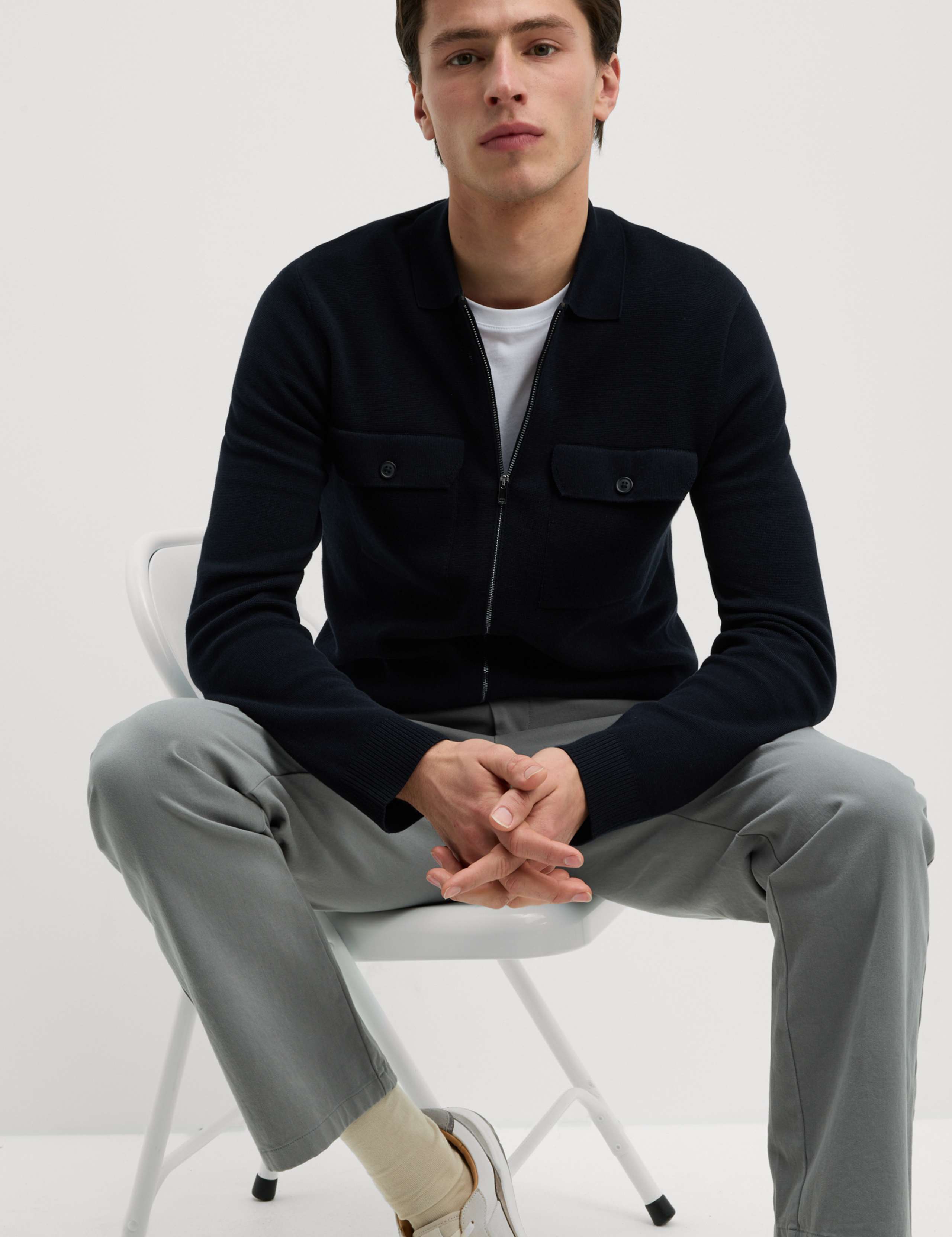 Cotton Rich Zip Up Knitted Jacket