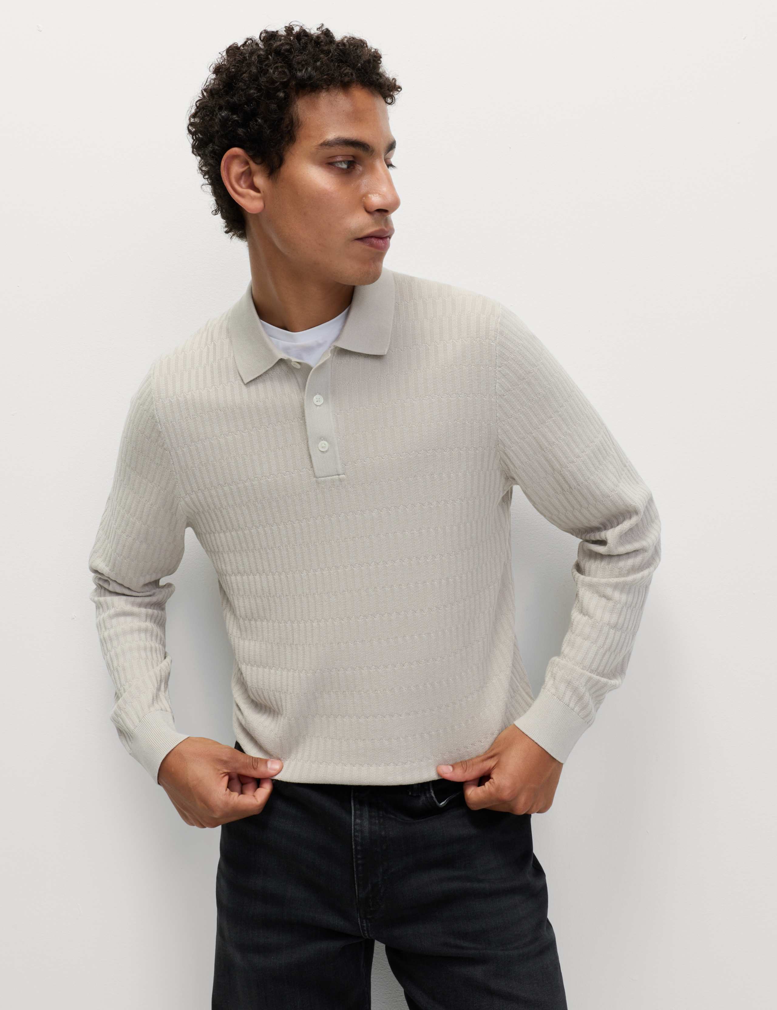 Cotton Modal Geo Texture Knitted Polo Shirt