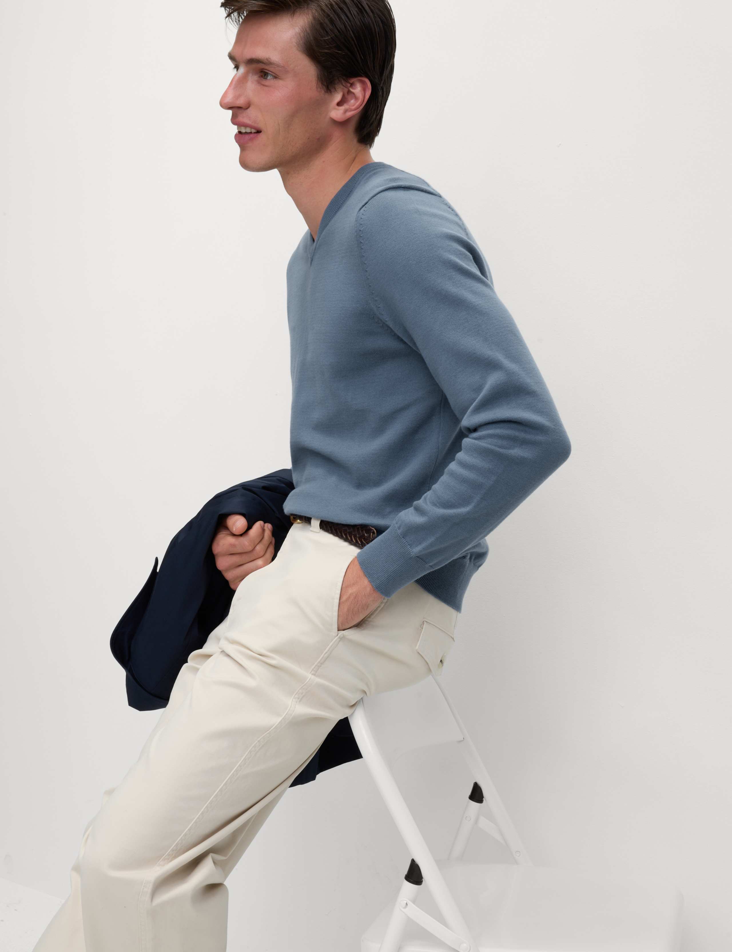 Pure Cotton V-Neck Knitted Jumper