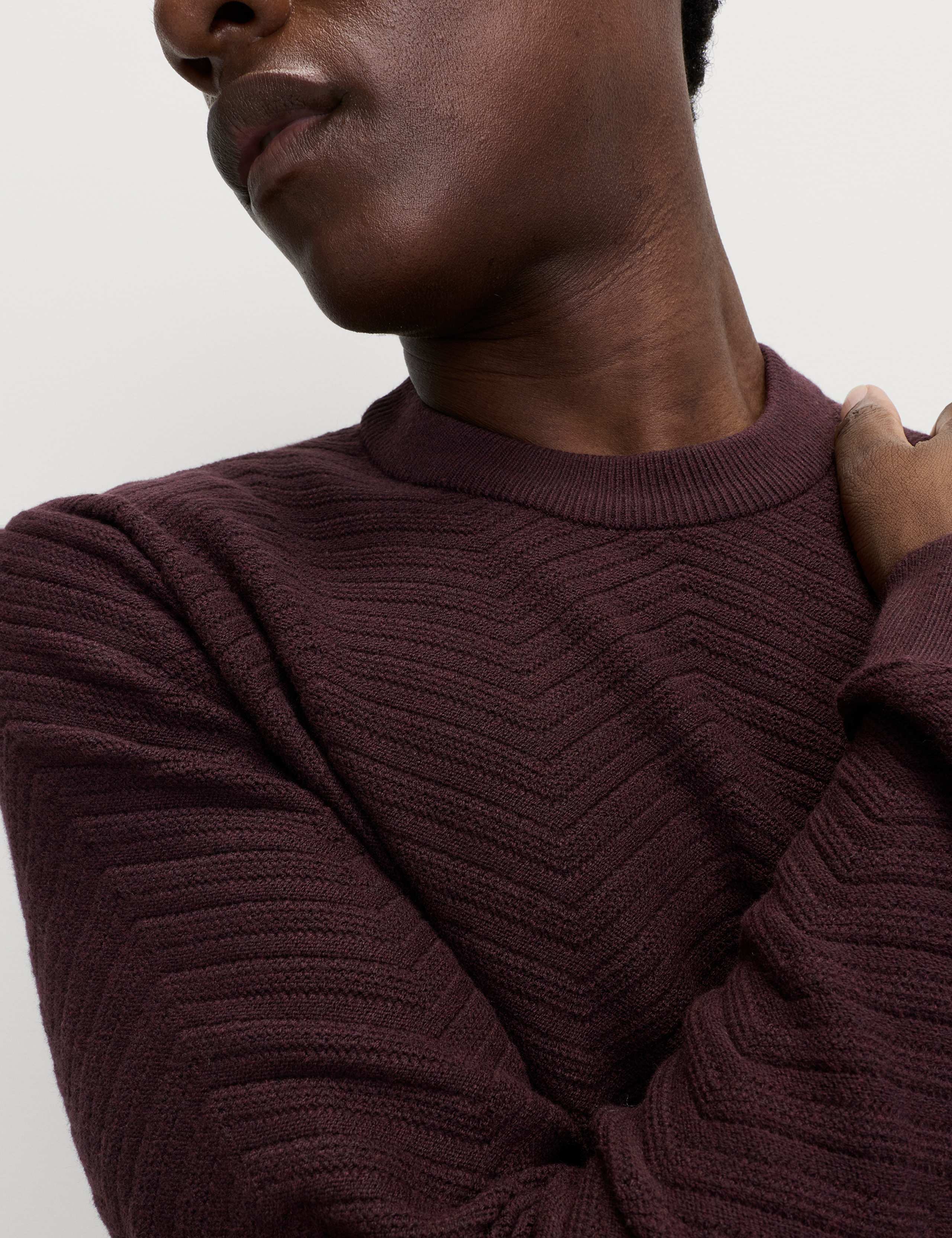 Cotton Blend Herringbone Crew neck Jumper