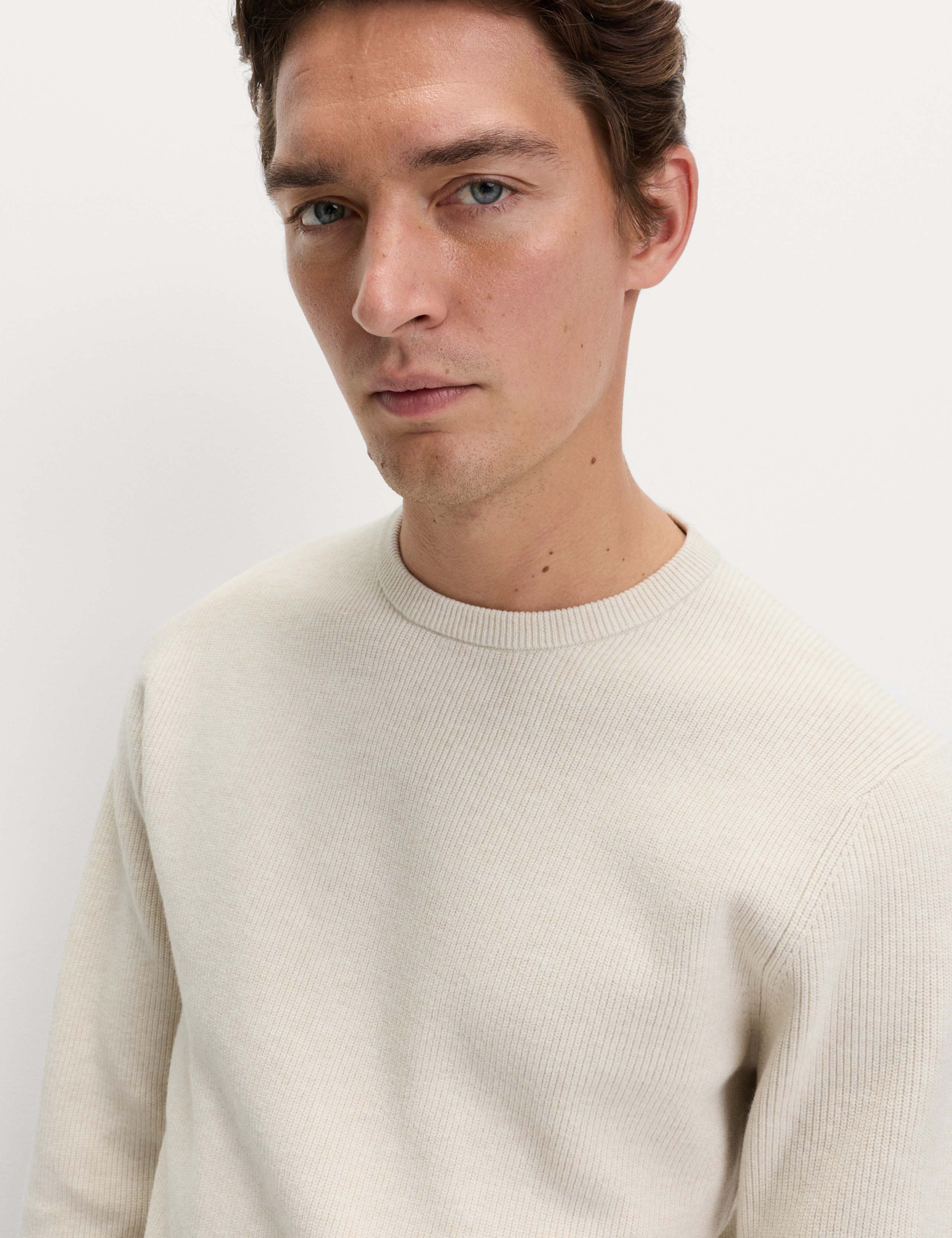 Cotton Blend Fine Rib Crew Jumper