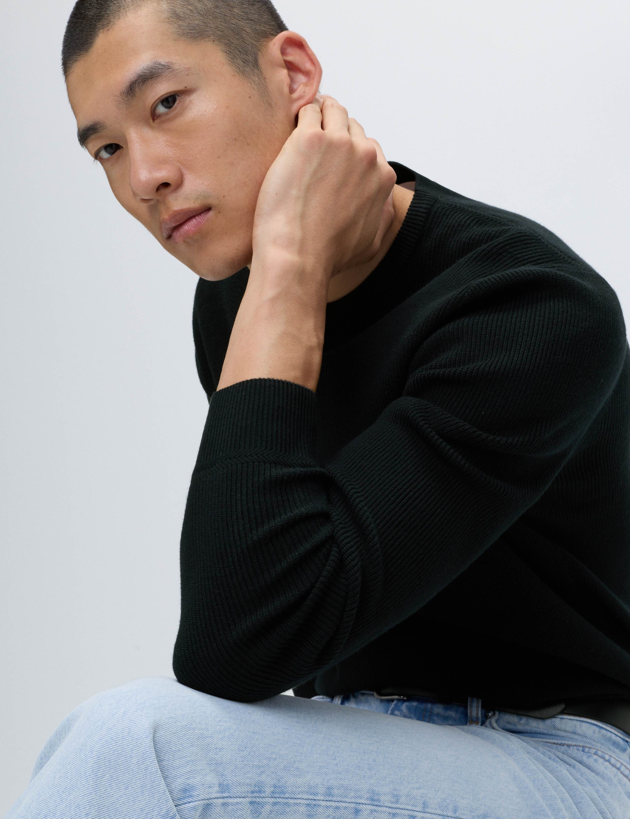 Cotton Blend Fine Rib Crew Jumper