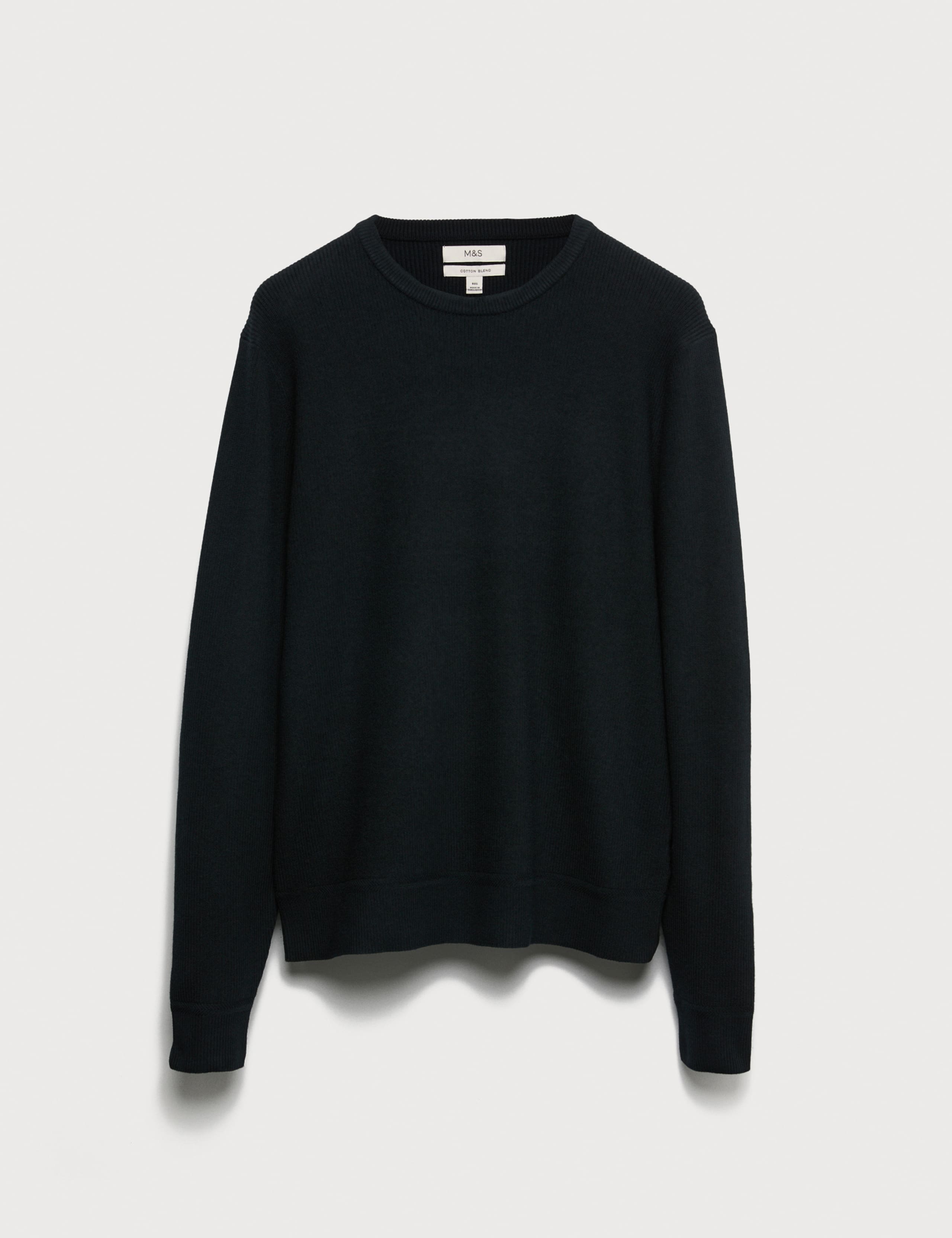 Cotton Blend Fine Rib Crew Jumper